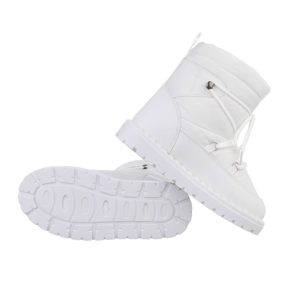 Ital-Design Damen Snowboots Freizeit Snowboots Flach Schnürstiefeletten in Weiß