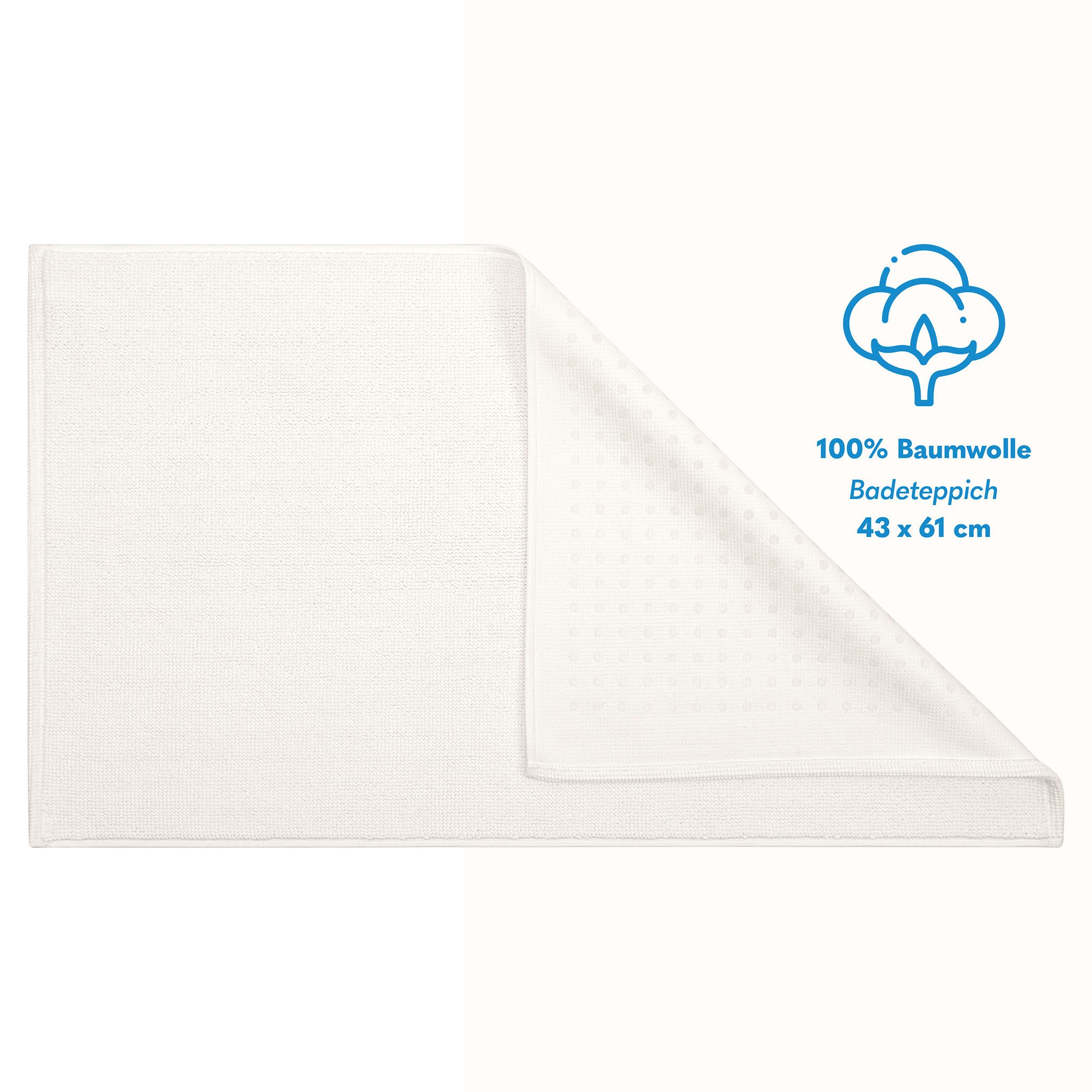 HAMMETEX Badematte rutschfeste Badvorleger, Hotelmatte, Höhe 7,5 mm, rutschhemmend beschichtet, strapazierfähig, Baumwolle, rechteckig, einfarbig, 100% Baumwolle, in 2 Größen erhältlich