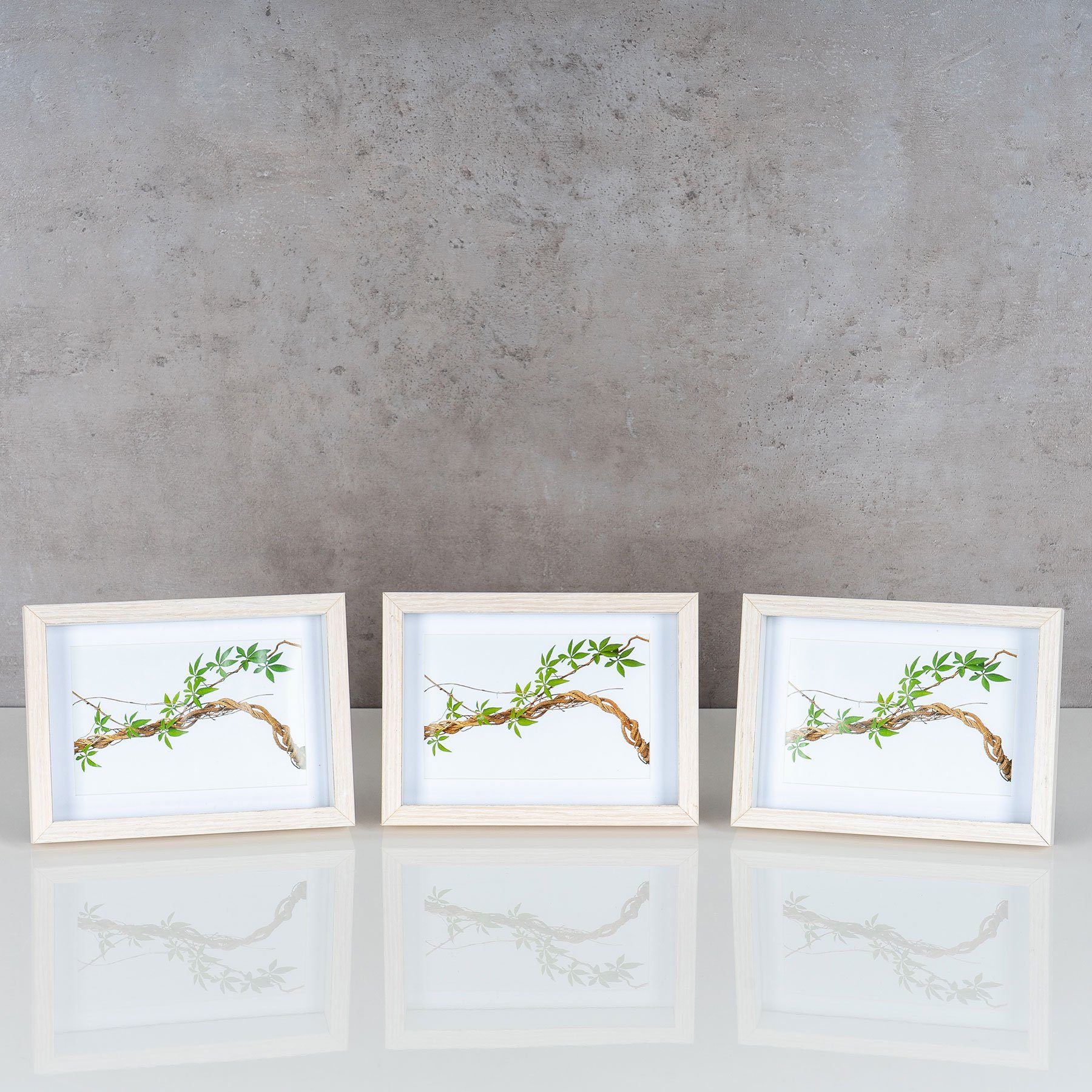 Levandeo® Bilderrahmen, 3er Set Bilderrahmen 10x15cm Eiche Natur Echtholz Fotorahmen