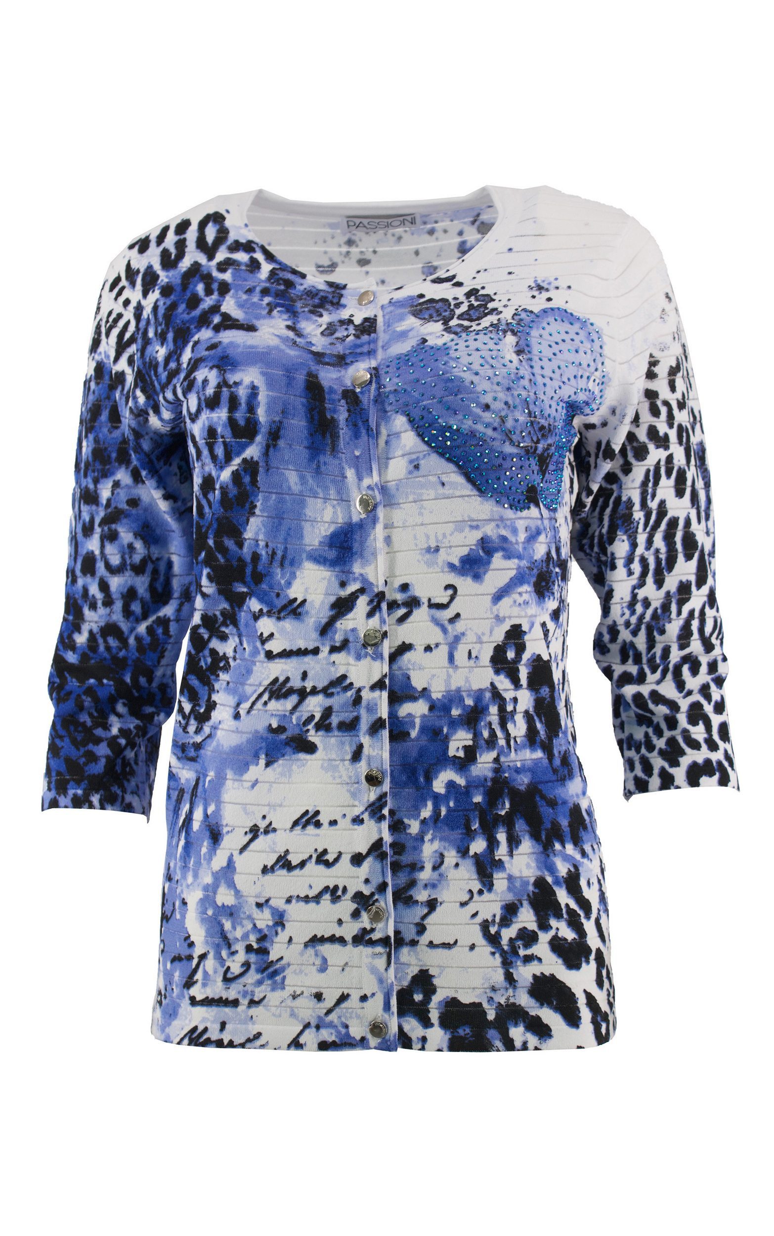 Passioni 2-in-1-Strickjacke Twinset mit Kalligraphie- und Leoprint günstig online kaufen