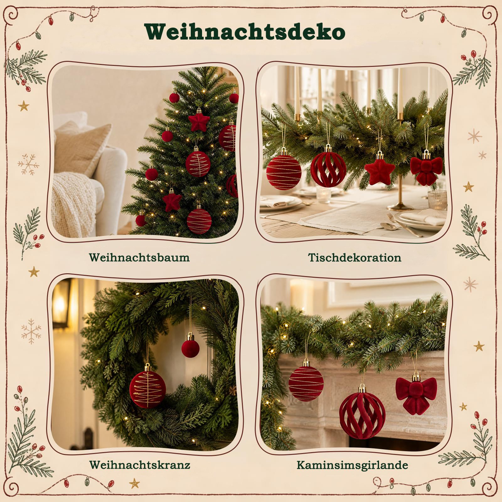 Bomiclss Weihnachtsbaumkugel Weihnachtsdeko Weihnachtskugeln 35-teiliges Set,Weihnachtsbaumschmuck (35 St), für Innen oder Außen Weihnachtsbaum – Bild 5 von 5