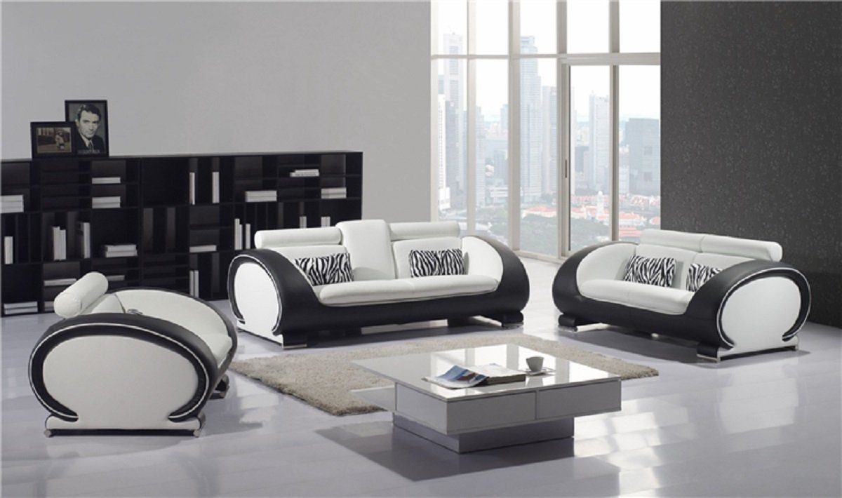 Moderne Weiß/Schwarz Couchen Made Leder Set in Polster Sitzer JVmoebel Sofas Neu, 311 Europe Sofa Sofagarnitur