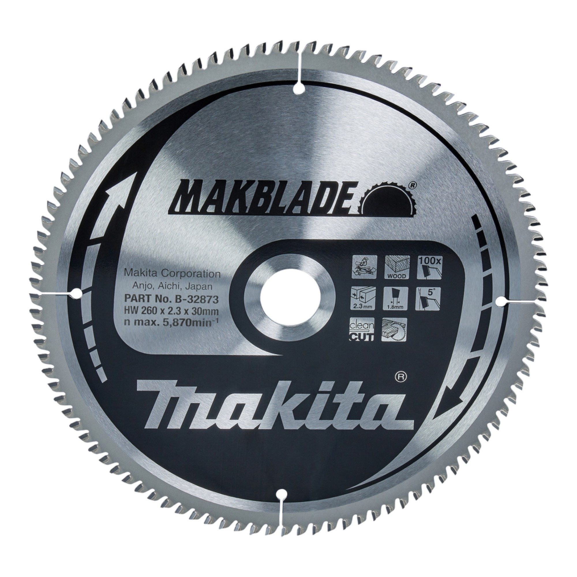 Kreissägeblatt MAKBLADE Kreissägeblatt 260 x 30 x 2,3 mm 100 Zähne (B-32873)