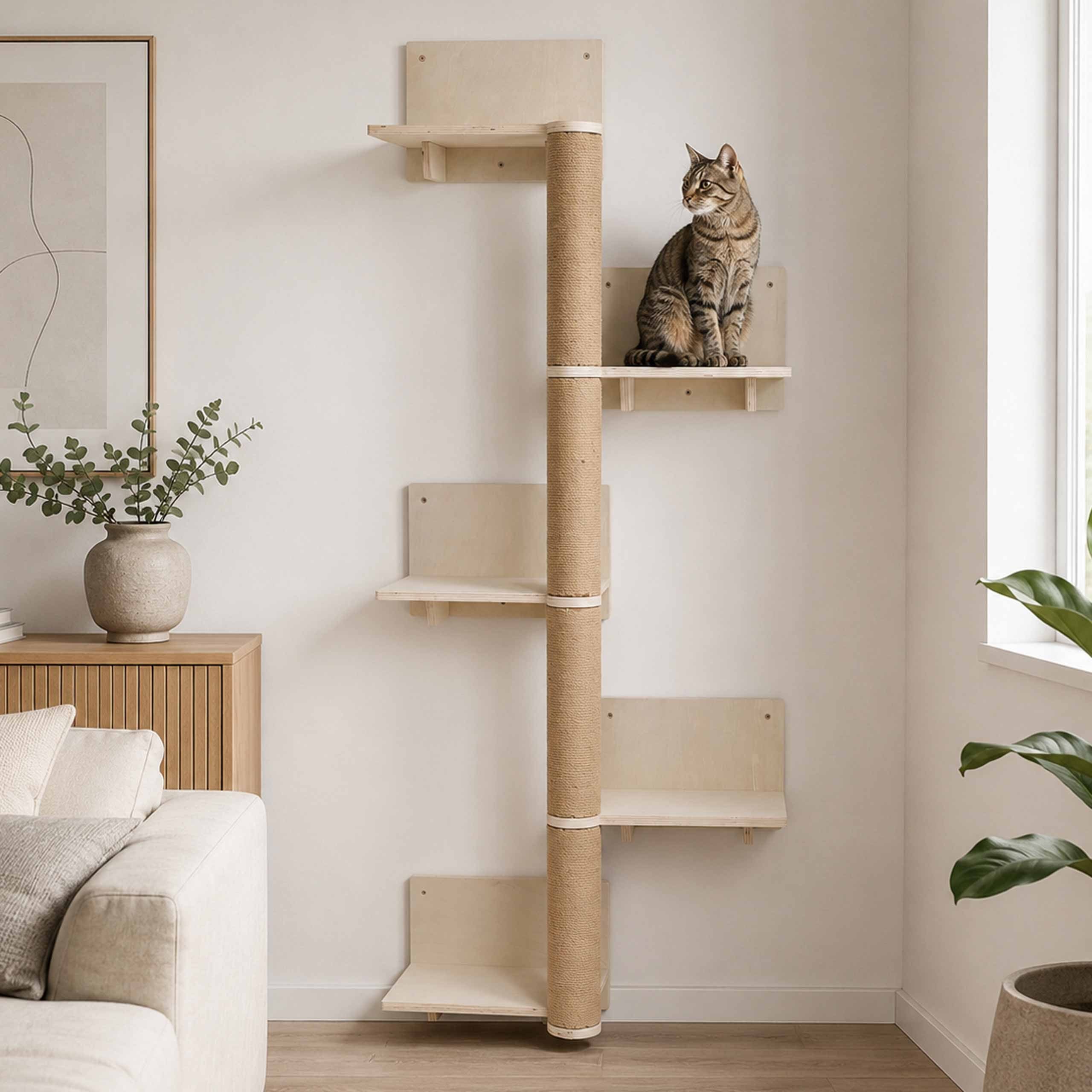 MCW Katzen-Wandregal MCW-Q58, Zeitloses Design, platzsparende Wandmontage, stabile Verarbeitung