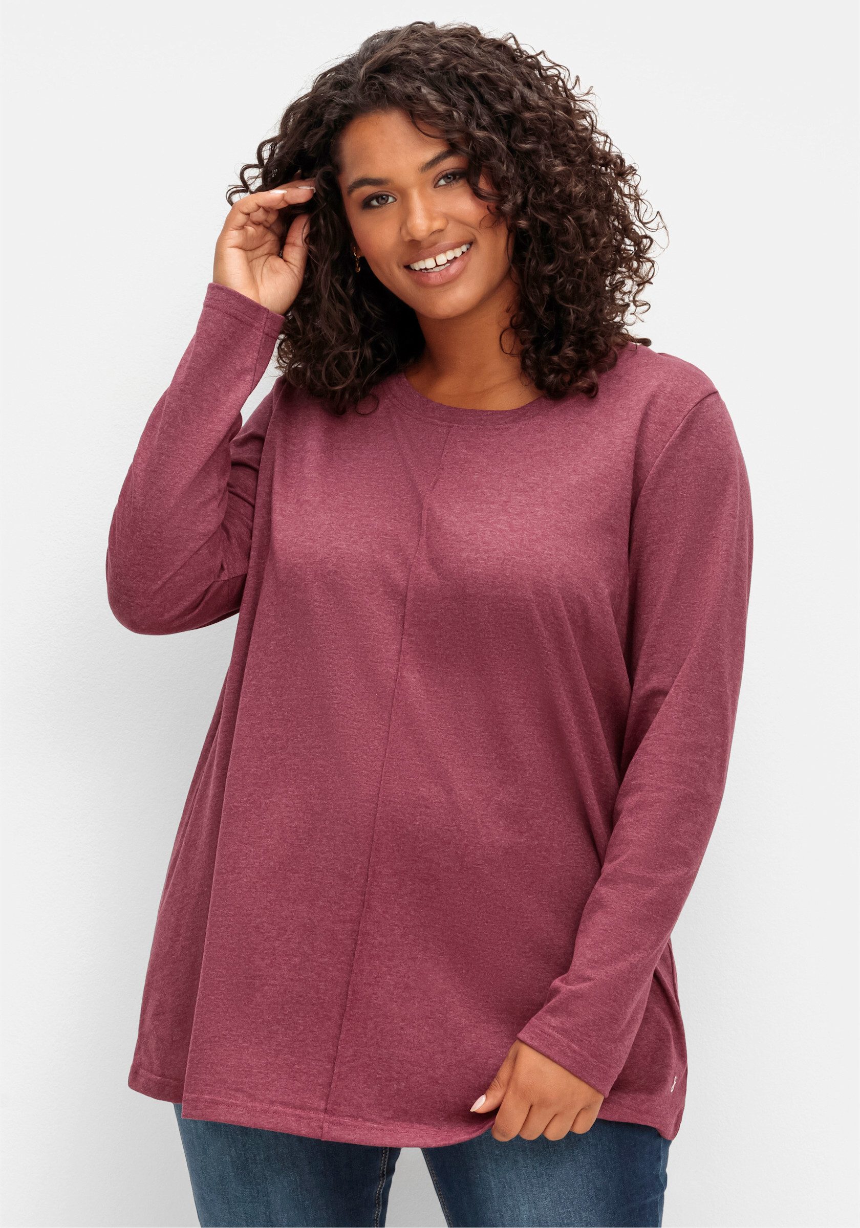 Sheego T-Shirt Langarmshirt Langarm in A-Linie, mit Rundhals günstig online kaufen