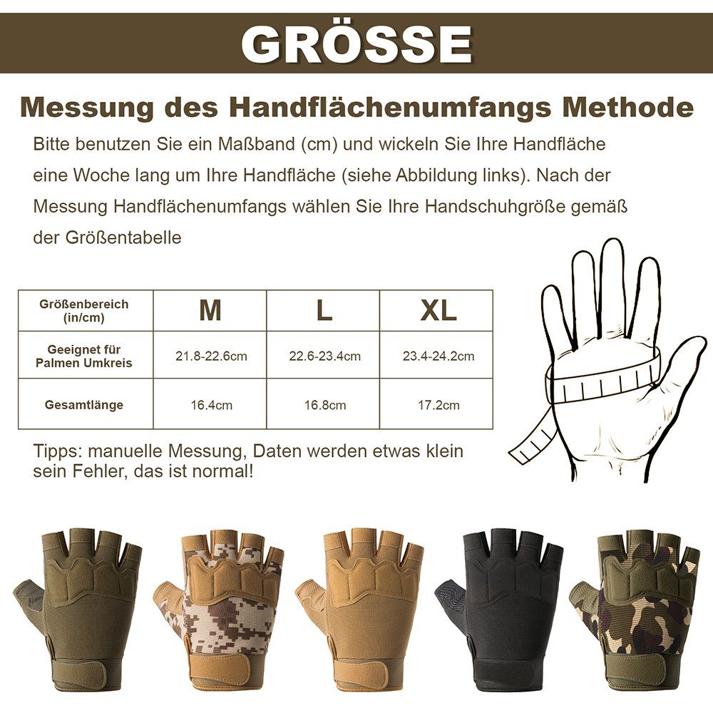 BTTO Fahrradhandschuhe Handschuhe Men Fingerlose Halbfinger,Camo Fischen Tactical Joggen Outdoor Fitnessstudio Bewegungstraining Anti-Rutsch, für Radfahren Khaki