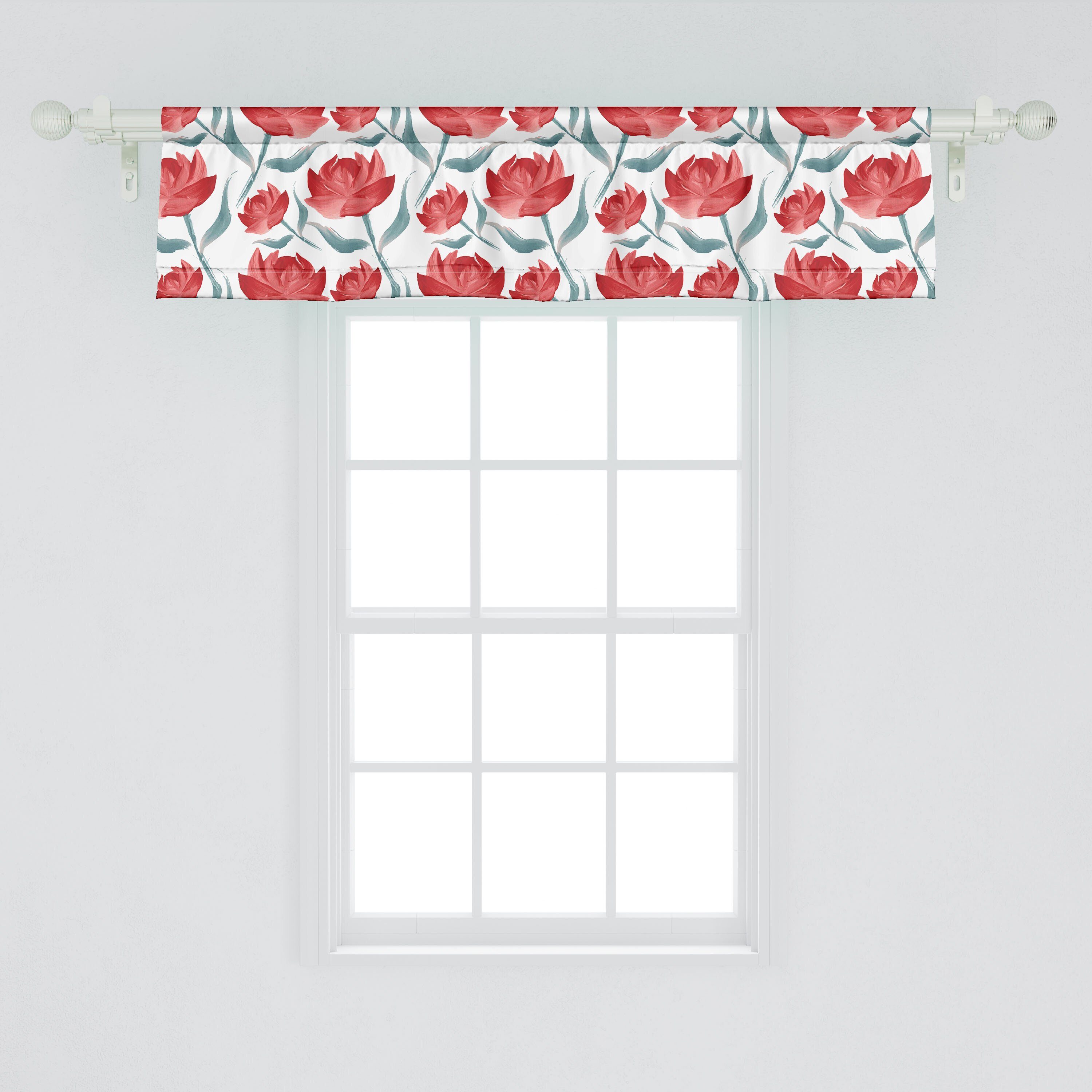 Blume Küche Stangentasche, Rosen-Blüten Vorhang Volant Microfaser, Schlafzimmer mit Dekor Scheibengardine für Abakuhaus, Romantische