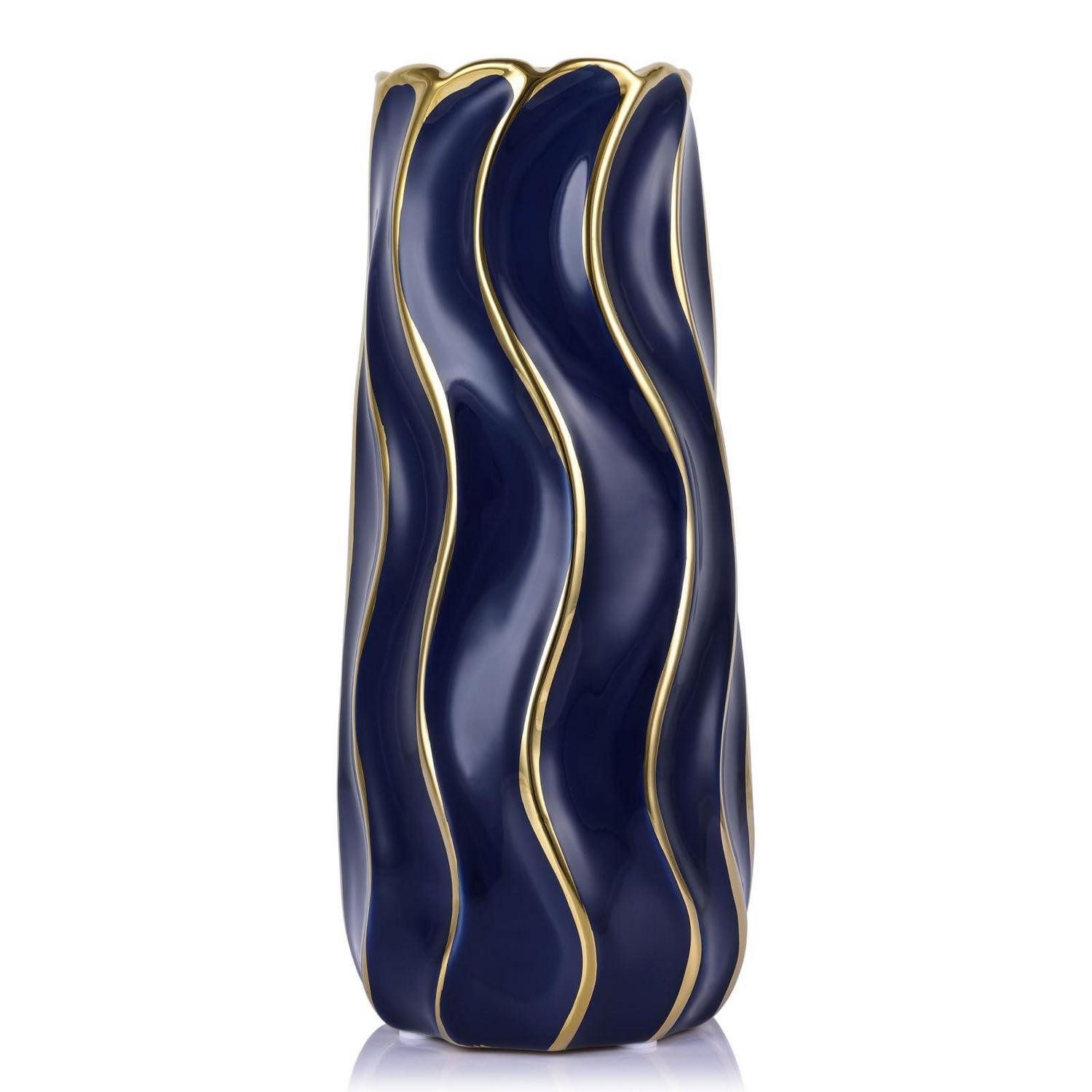 LuxusKollektion Dekovase Keramikvase Blau/Gold 19cm minimalistisch