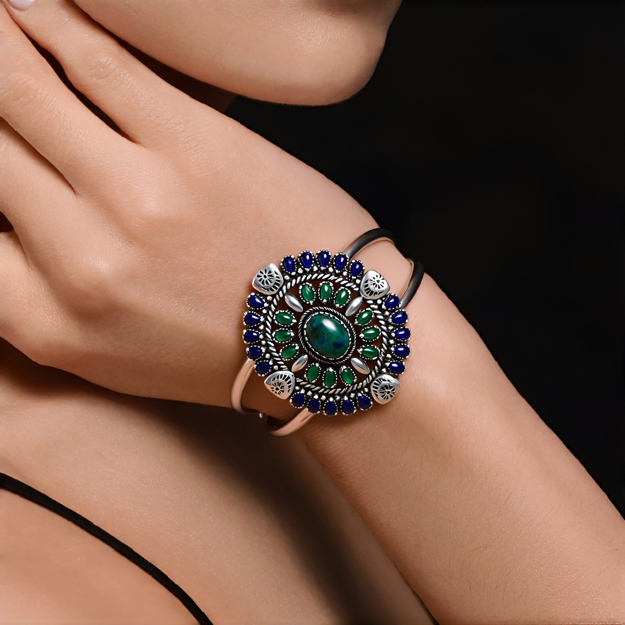 Cavill Silberarmband Cavill Silberarmreif 13,9 ct Chrysokoll Malachit Sodalith Oval (1-tlg)