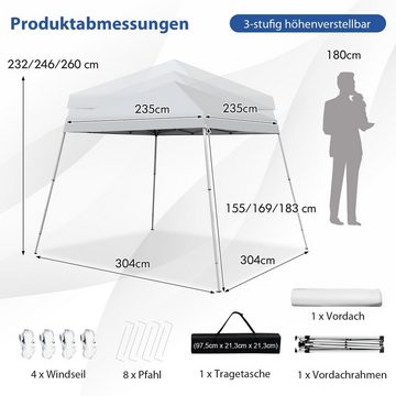 COSTWAY Faltpavillon 3x3 m Faltpavillon, 3-stufig höhenverstellbar mit Tragtasche