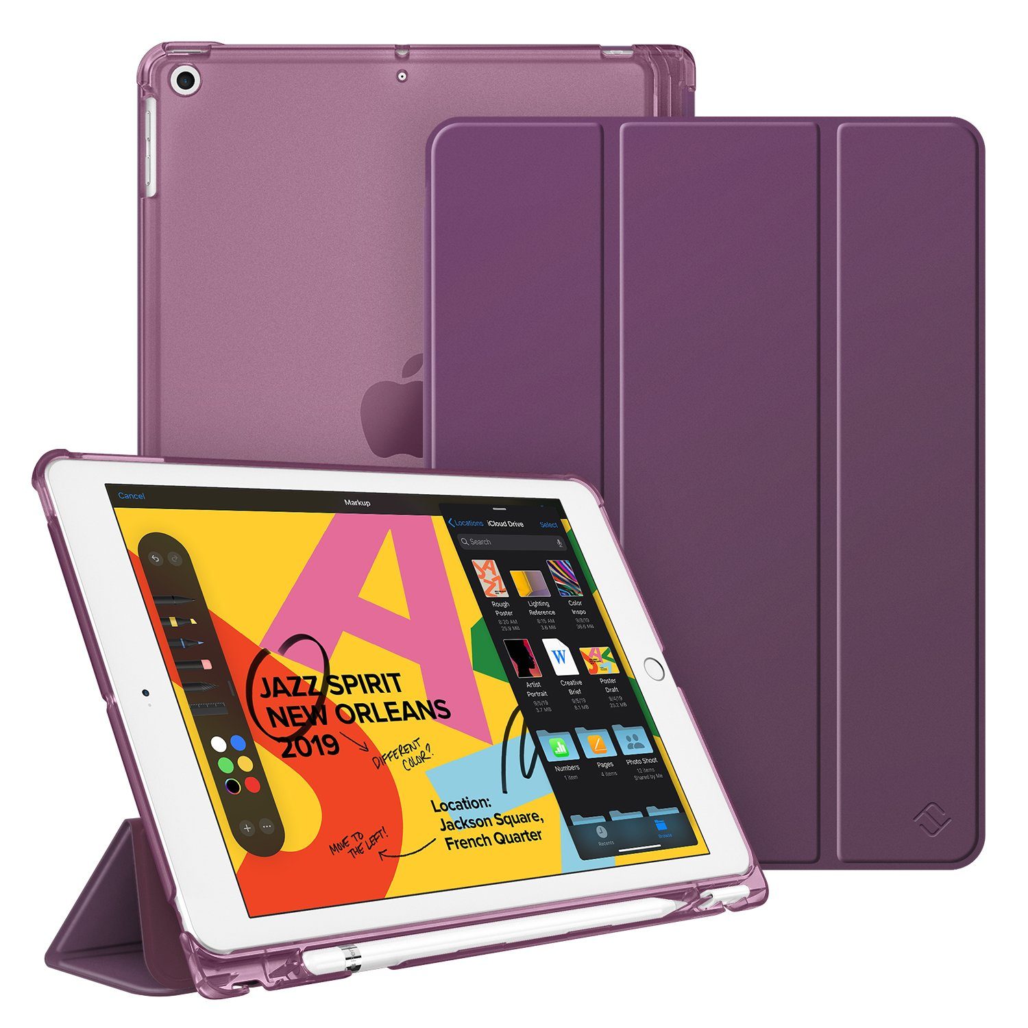Fintie Tablet-Hülle für iPad 9. Gen 2021/8. Gen 2020/7. Gen 2019 10.2 Zoll mit Stifthalter, ultradünne leichte Case mit transparenter Rückseite & Auto Schlaf/Wach