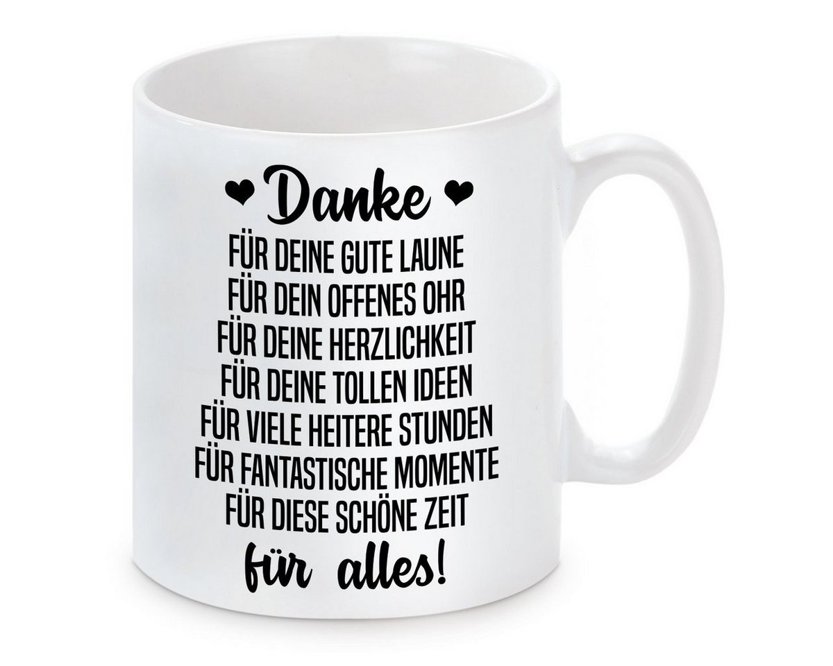 Herzbotschaft Tasse Kaffeebecher mit Motiv Danke für Alles, Keramik, Kaffeetasse spülmaschinenfest und mikrowellengeeignet