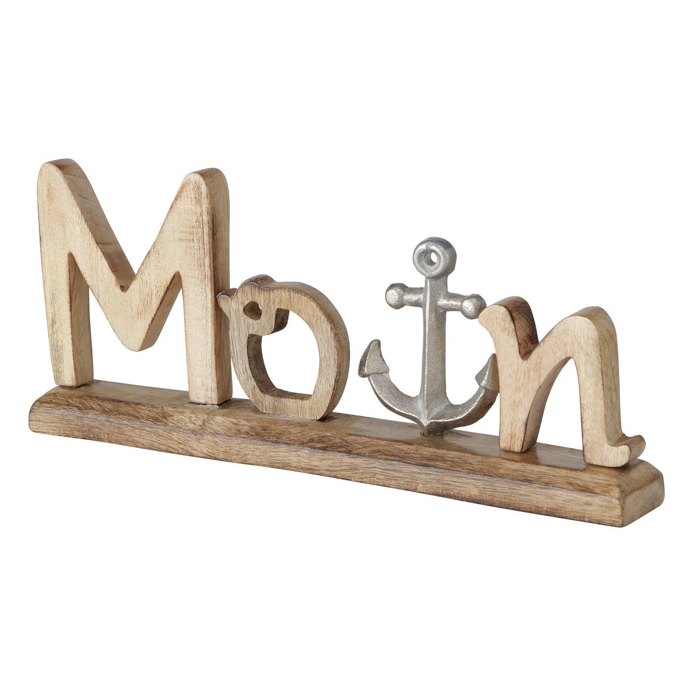 BOLTZE Deko-Schriftzug Schriftzug Moin aus Holz mit Metall Anker Dekoration für den Tisch