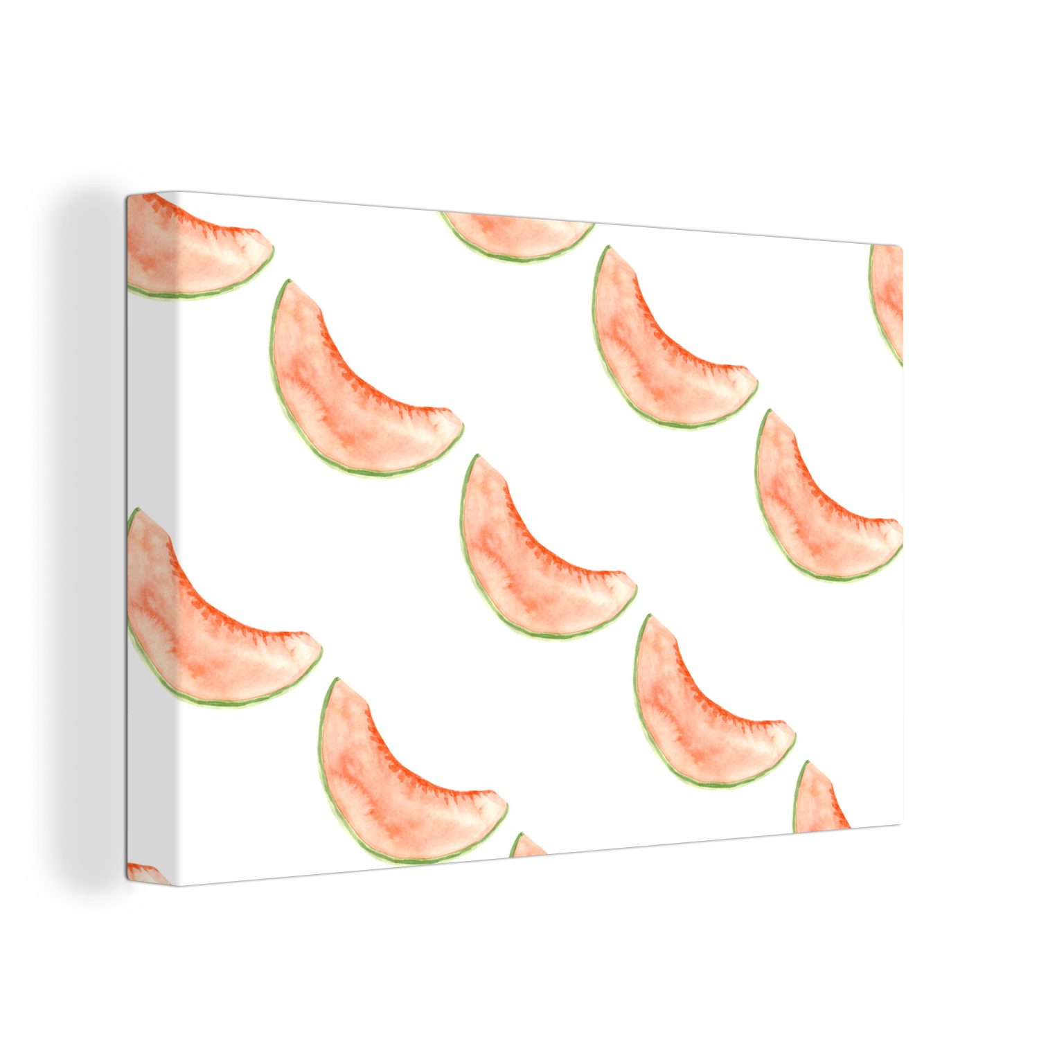 OneMillionCanvasses® Leinwandbild Melone - Obst - Aquarell, (1 St), Wandbild Leinwandbilder, Aufhängefertig, Wanddeko, 30x20 cm