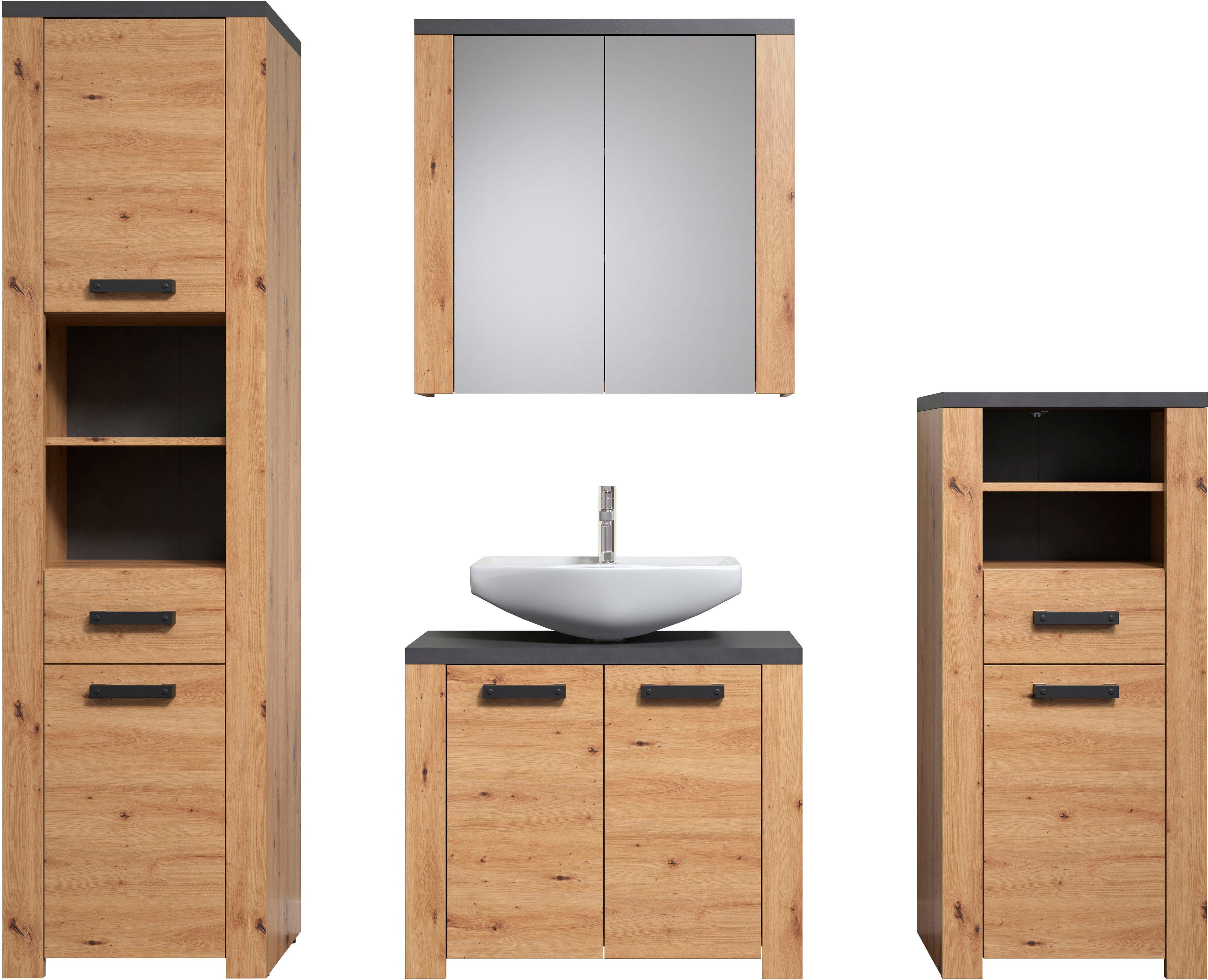 welltime Badezimmer-Set Ambres, (4-St), Komplettset: Hochschrank, Spiegelsc günstig online kaufen