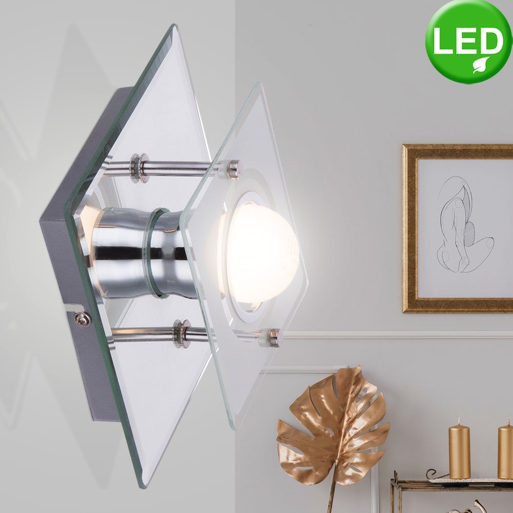 etc-shop LED Wandleuchte, Leuchtmittel inklusive, Warmweiß, 4 Watt LED Wand Leuchte verspiegelt Flur Beleuchtung Glas BLIZZARD