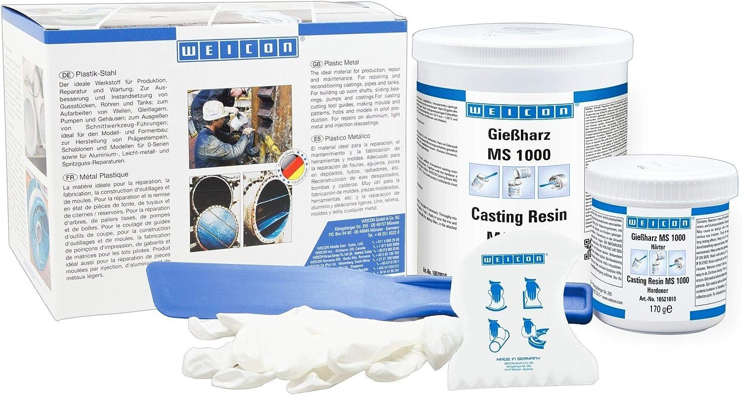 WEICON Epoxidharz Gießharz MS 1000, Für Verklebungen, Laminieren und Vergießen (Set, 4-tlg), breites Anwendungsspektrum