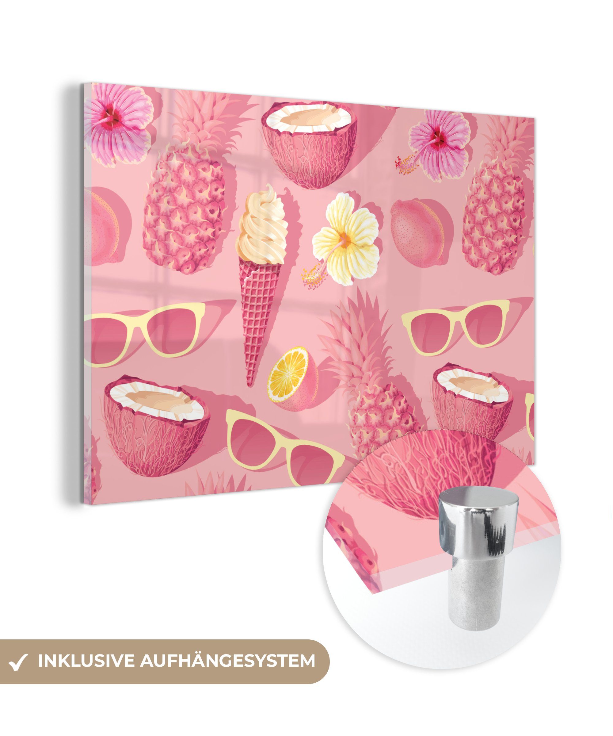 Rosa, - Wohnzimmer Acrylglasbilder Acrylglasbild Sommer MuchoWow Muster (1 & St), - Schlafzimmer