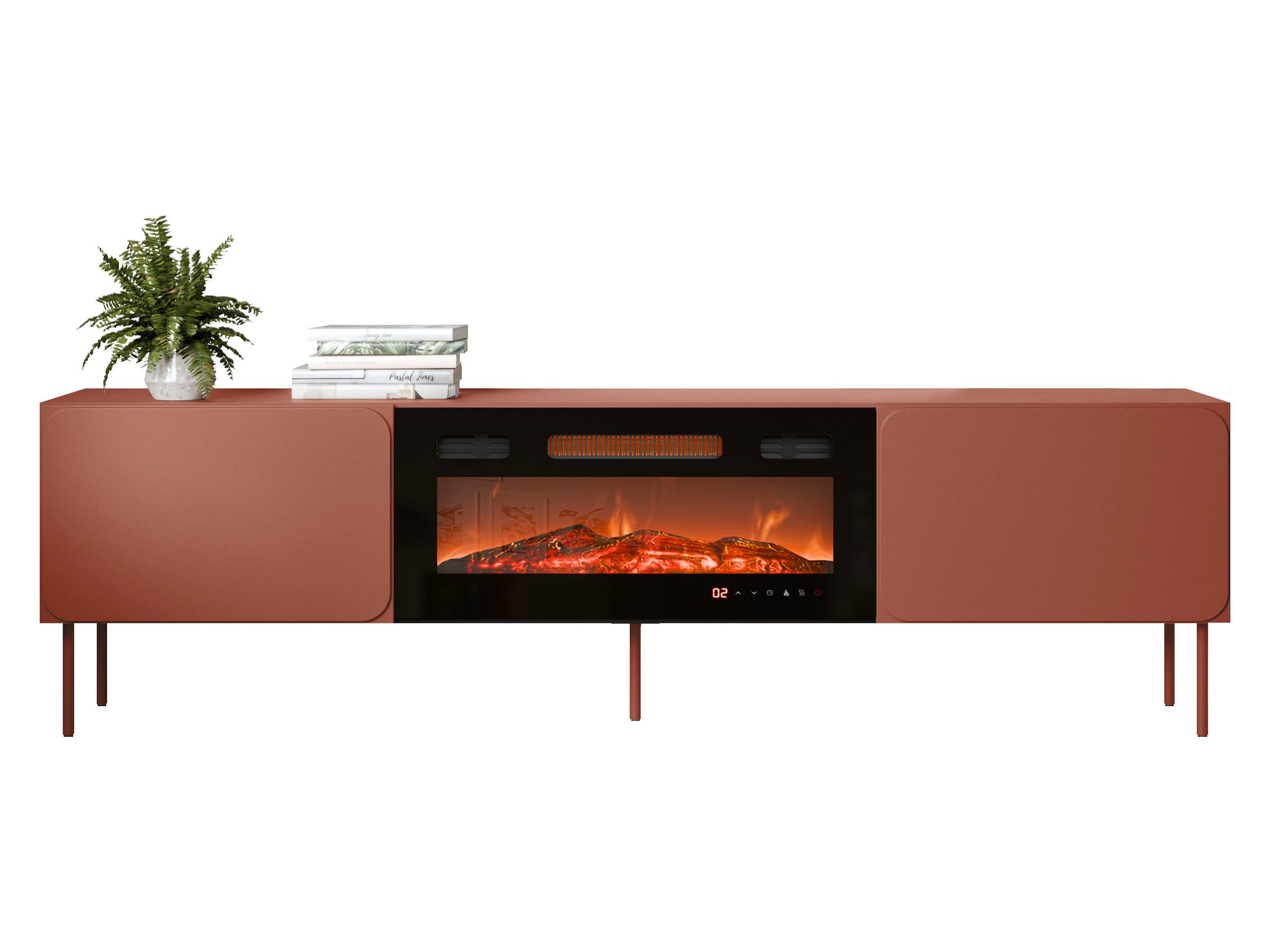 MIRJAN24 TV-Schrank Rafael 200 EF mit Kamin (mit zwei Drehtüren) Realistische LED-Flamme, 200x40x58 cm, Metallfüße