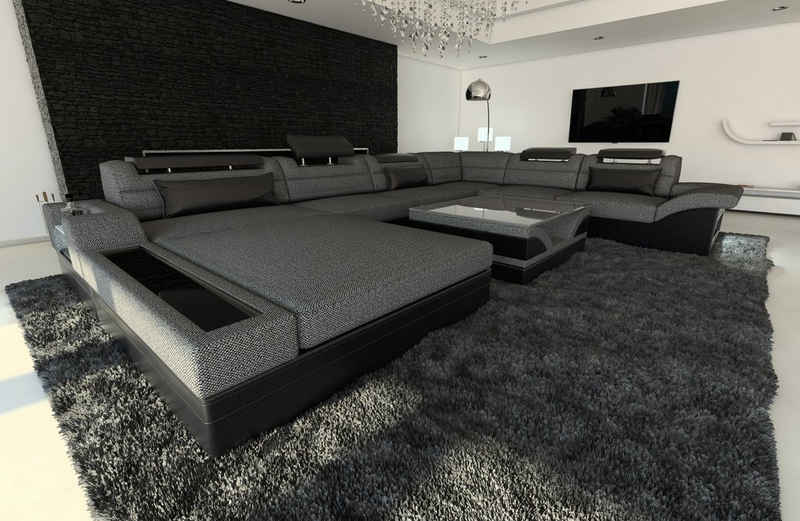 Sofa Dreams Wohnlandschaft Polster Sofa Couch Mezzo XXL U Form Stoffsofa, mit LED, wahlweise mit Bettfunktion als Schlafsofa, Designersofa
