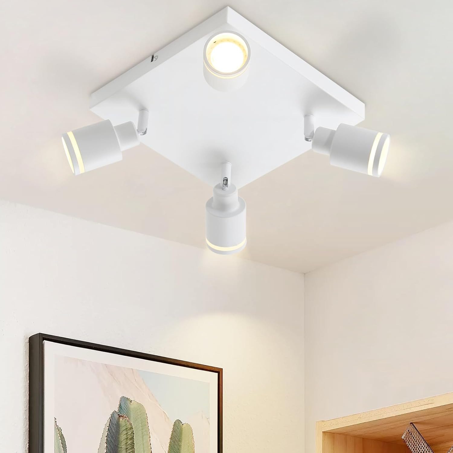 ZMH Deckenstrahler 4 Flammig Schwarz/Weiß Deckenlampe Metall GU10 für Schlafzimmer Flur, ‎Deckenmontage, ohne Leuchtmittel, Schwenkbar Modern Küchenlampe Deckenspots