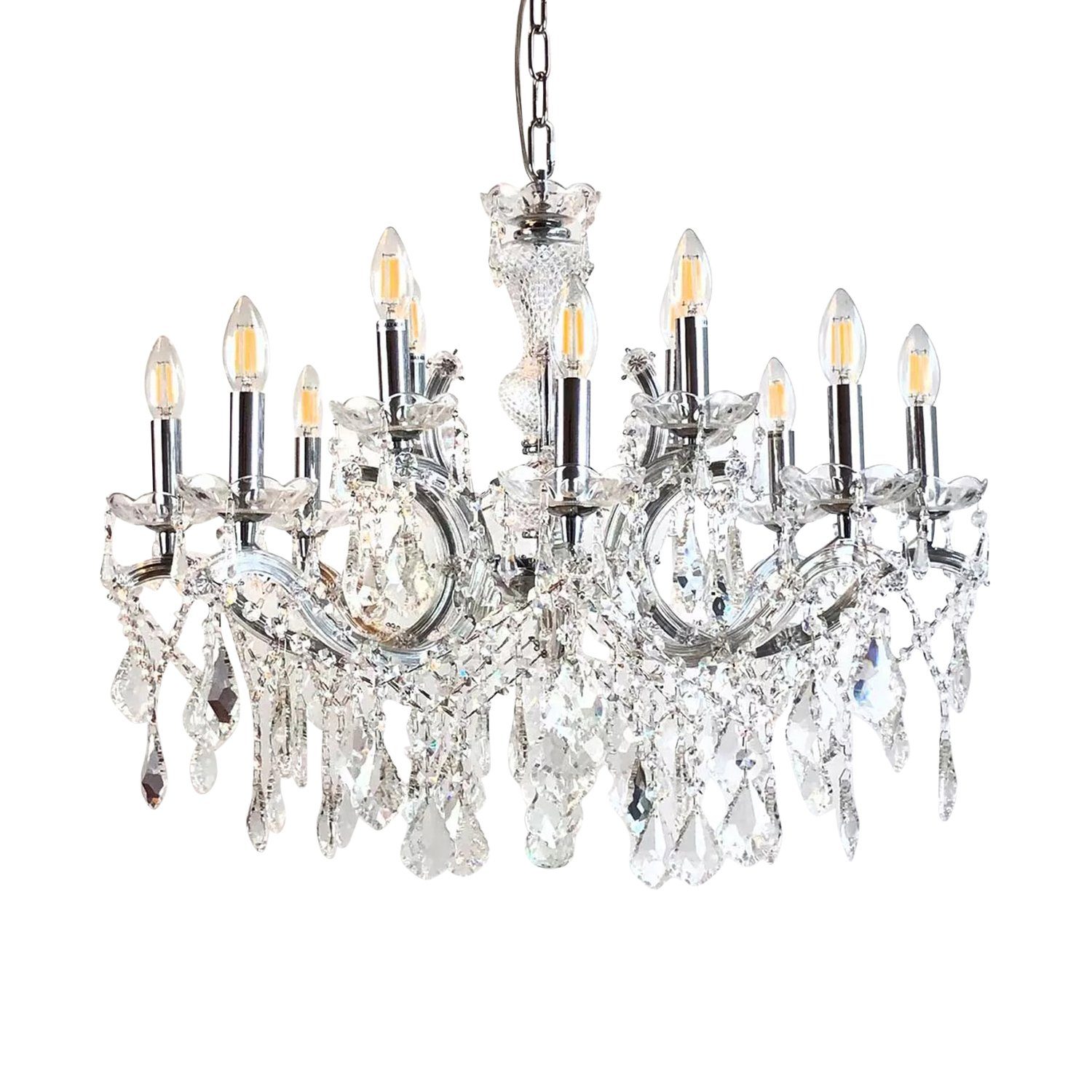 Kronleuchter Kristall Kronleuchter Silber 12-Leuchten Ø72cm Arme mit Glas ummantelt