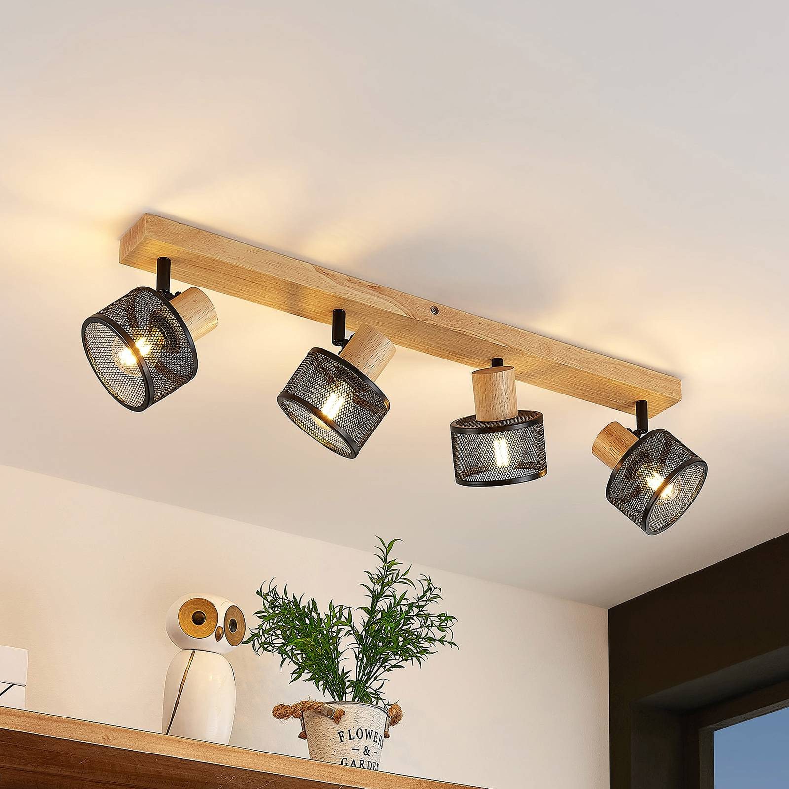 Lindby Deckenstrahler Evinora, Holz IP20, 4 x 40 W