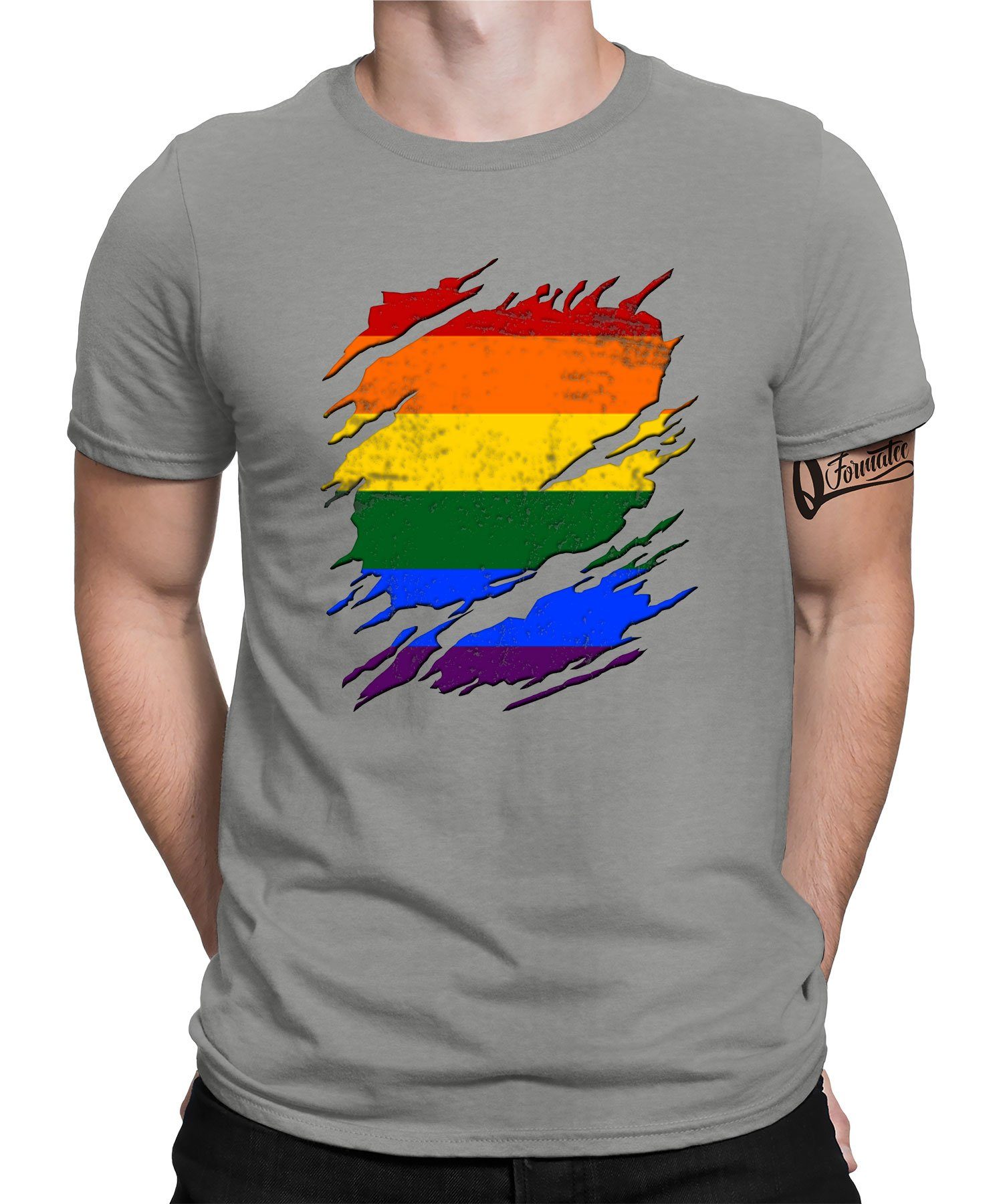 Kurzarmshirt Herren Gay Quattro Regenbogen - Heather Stolz Grau (1-tlg) T-Shirt Pride CSD Formatee LGBT