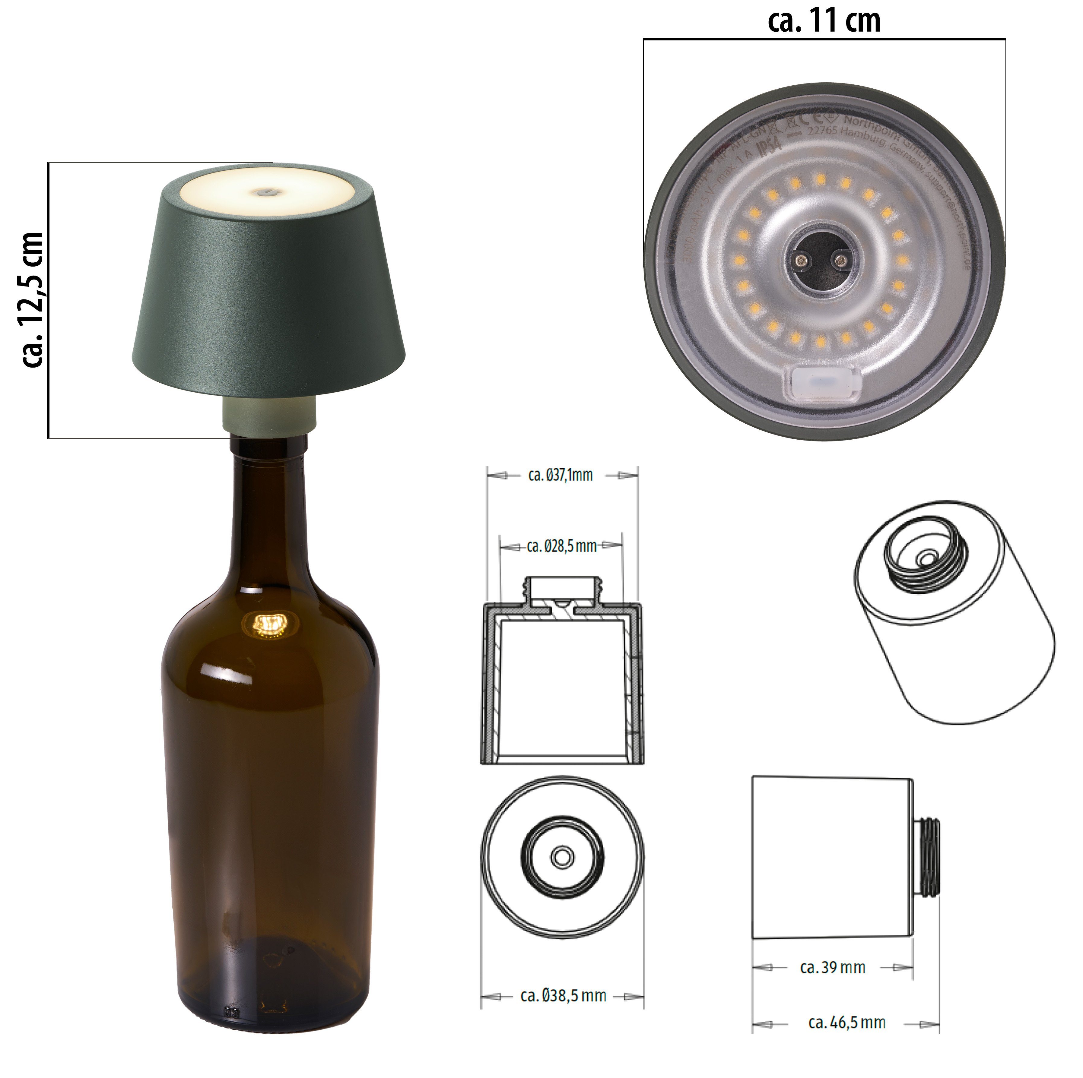 Northpoint LED Außen-Tischleuchte Flaschenlampe mit Touchsensor & Akku Dimmbar