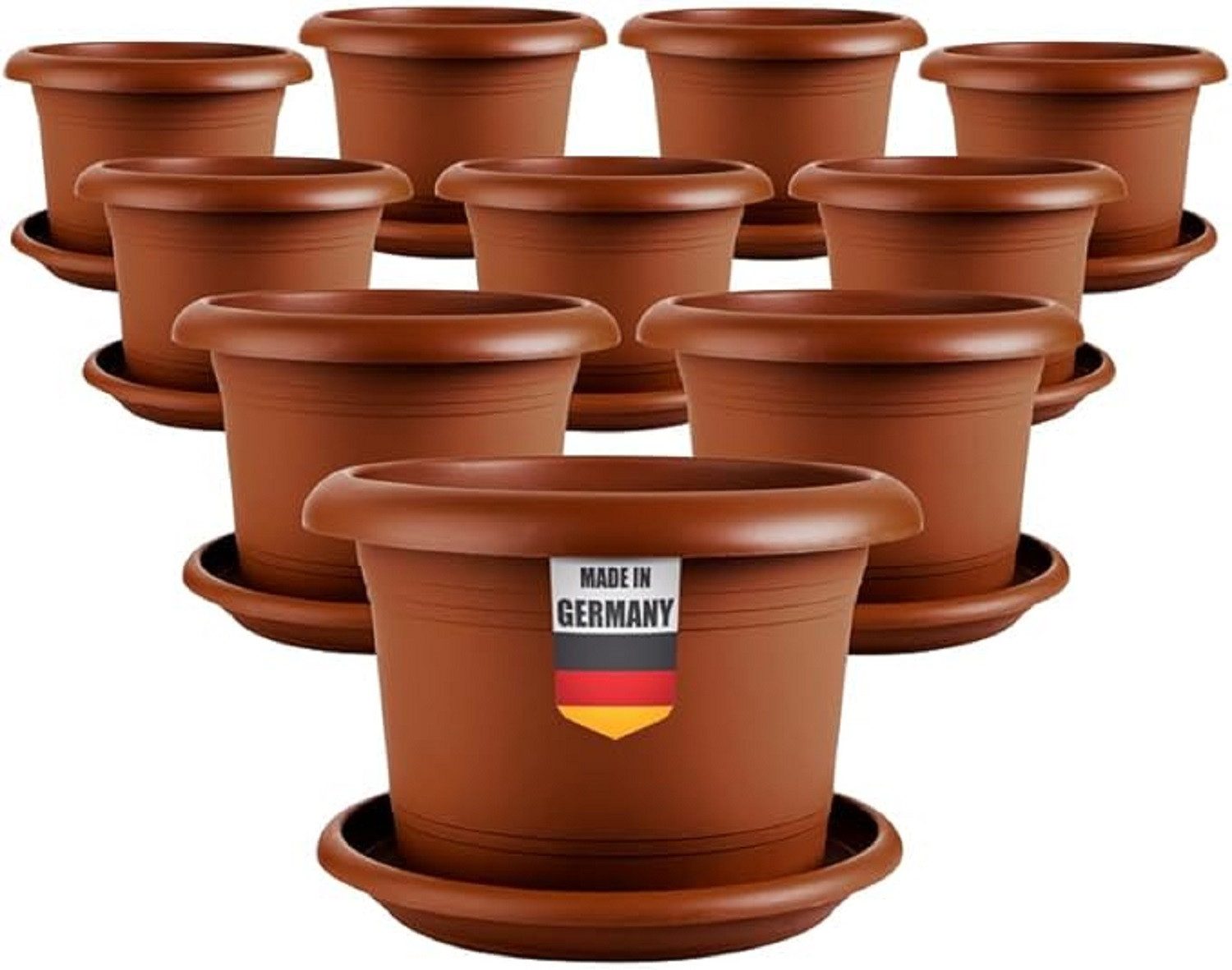 SUSTANIA Blumentopf Eleganter Pflanzkübel mit Untersetzern (10 er Set