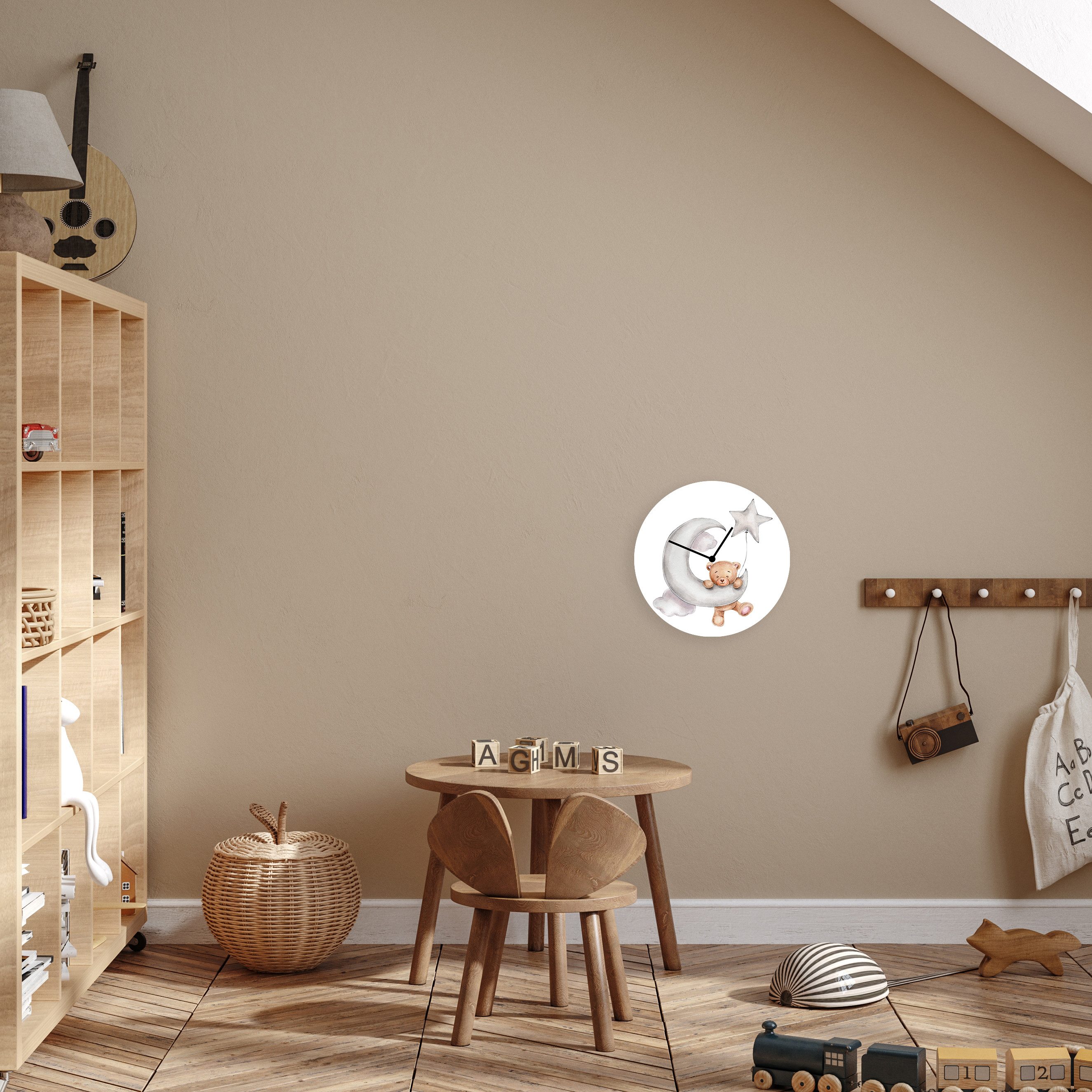 queence Wanduhr Mondbär (bedruckte Acrylglas Uhr, geräuschlos, 30cm, Kindermotiv)