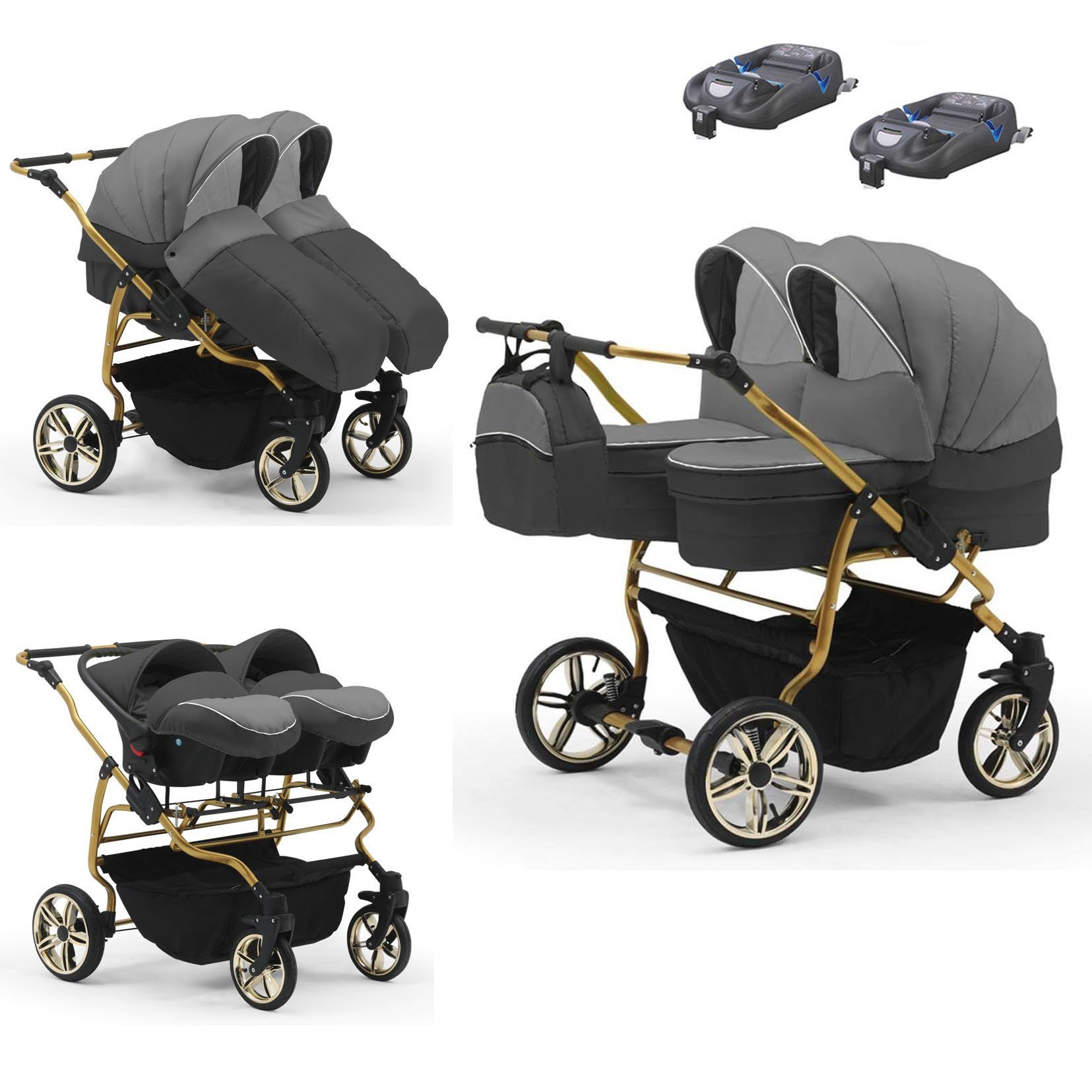 babies-on-wheels Zwillingswagen 15 4 Gold Zwillingswagen Farben Grau-Anhrazit - - Teile Lux Duet 33 1 in in