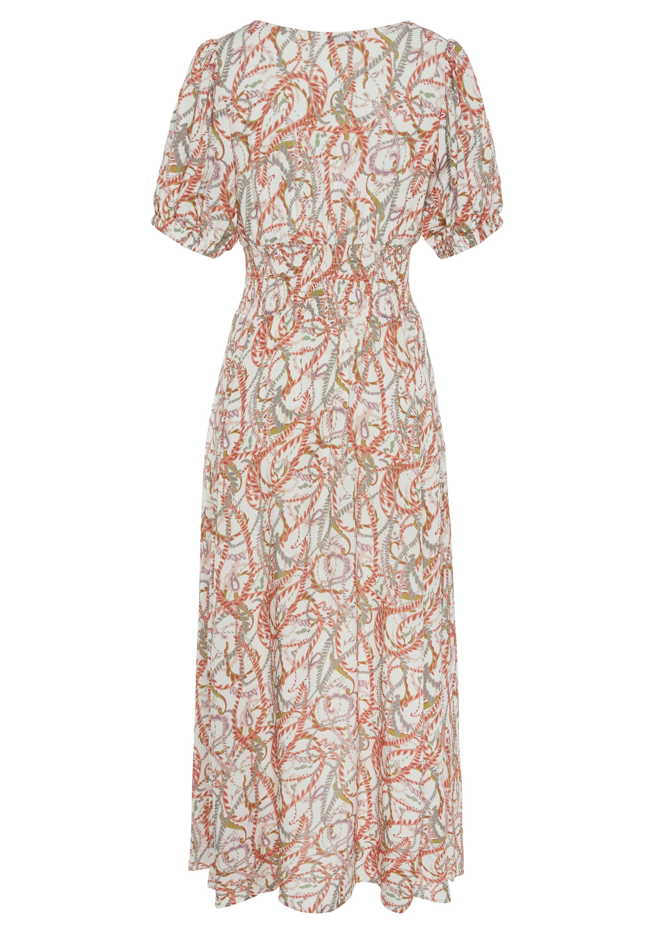 LASCANA Maxikleid mit Alloverdruck und V-Ausschnitt aus Webware Sommerkleid mit Puffärmeln, Elegantes Webkleid, Strandkleid