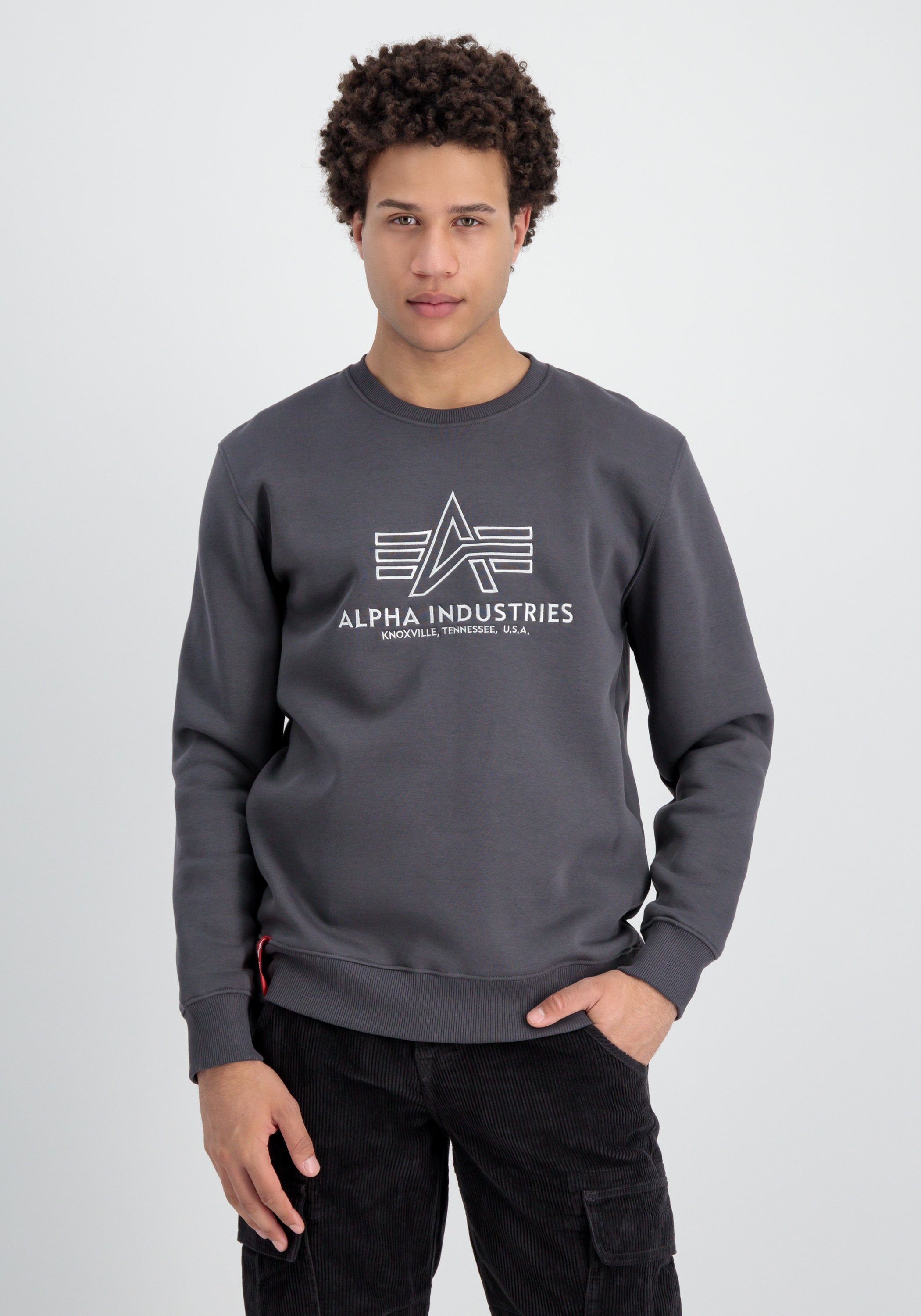 grey Men Basic Industries Alpha Embroidery Sweater - Industries Alpha vintage Sweater Sweatshirts