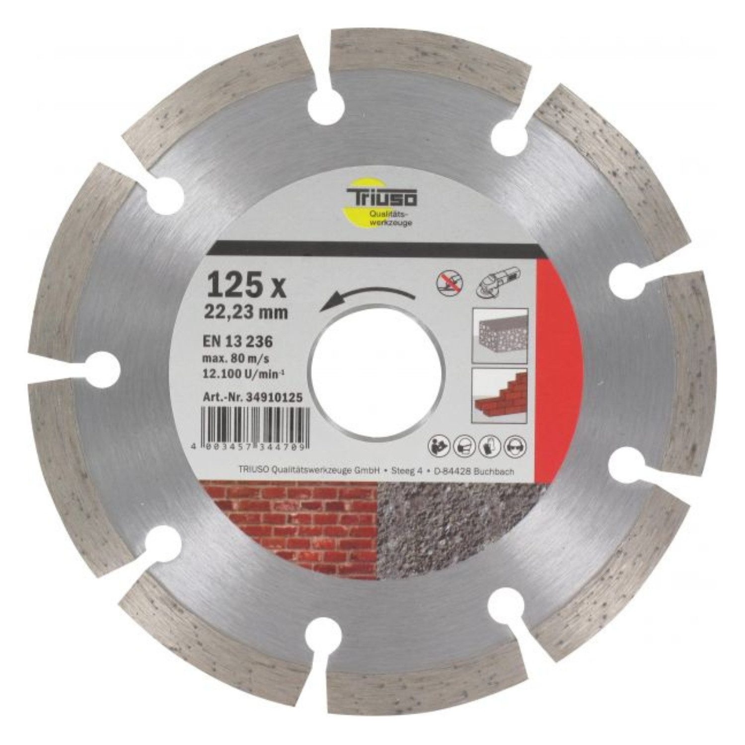 Triuso Diamanttrennscheibe ø 125 x 2,2 mm ø 22,2 mm Segmenthöhe 8 mm, Ø 125 mm