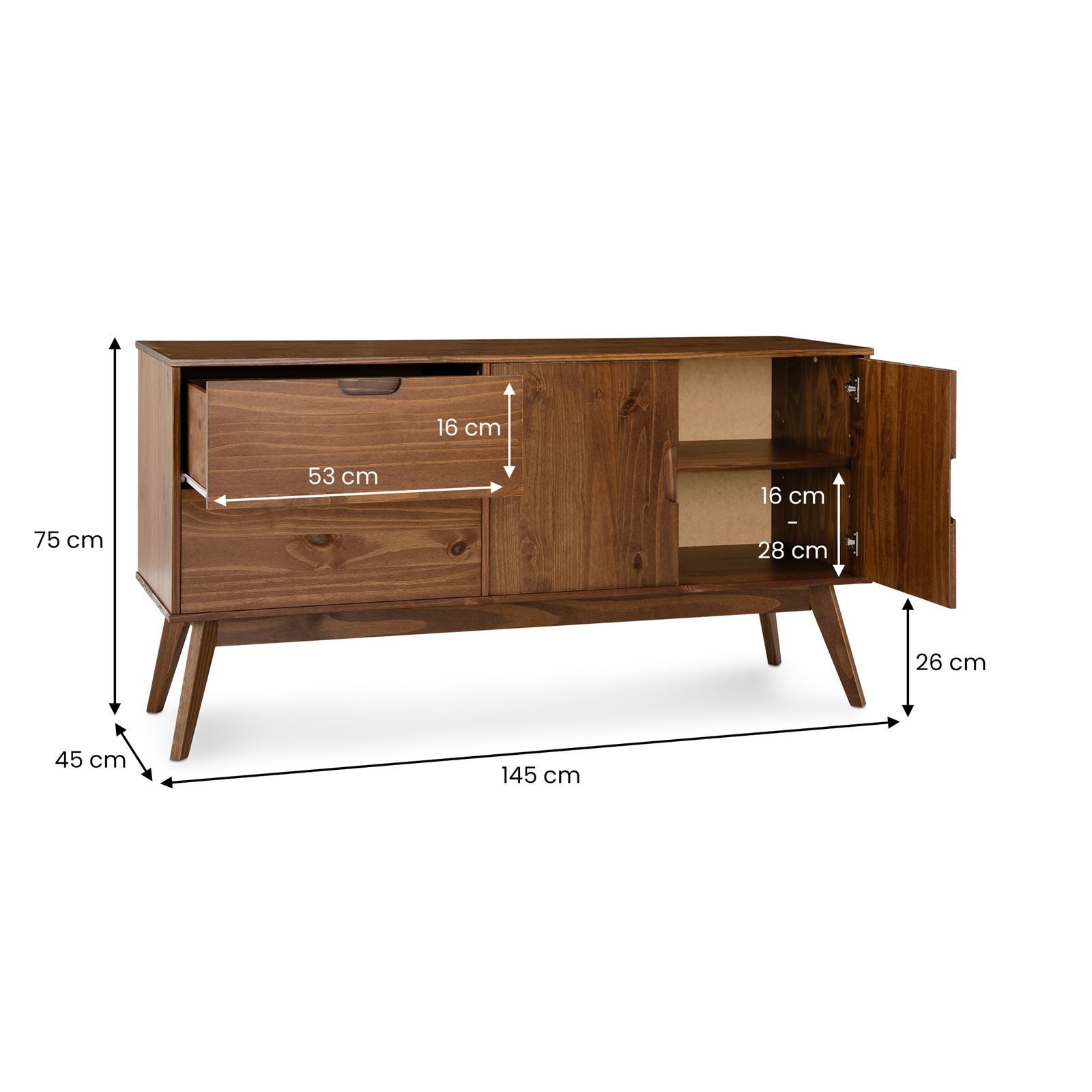 IDIMEX Sideboard TIVOLI, Skandi Anrichte aus Massivholz, Kastanien farben, mit 2 Türen und 2 Sc. € 292,95