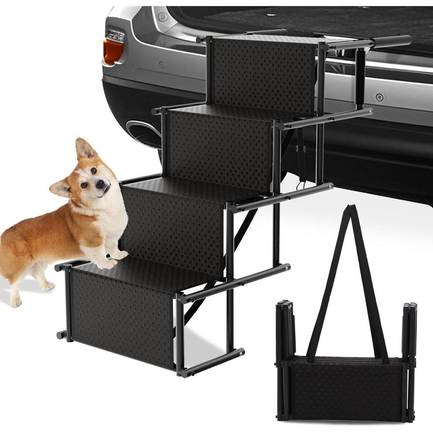 LuxusKollektion Hunderampe Hunderampe Auto Klappbar 4 Stufen Muster der Hundepfote 101*75*47cm
