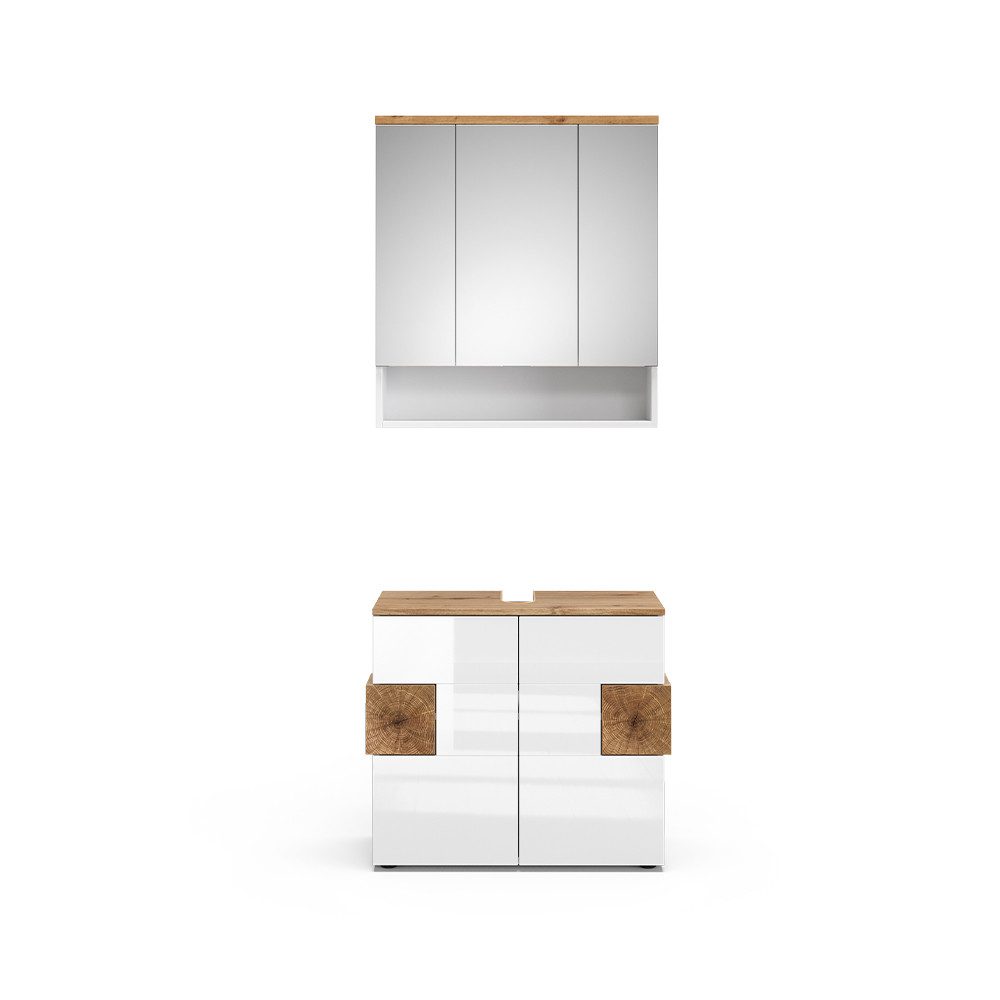 Vicco Badmöbel-Set Eden, Weiß Hochglanz/Artisan-Eiche, 2 Teile, (2-St., 2er Set)