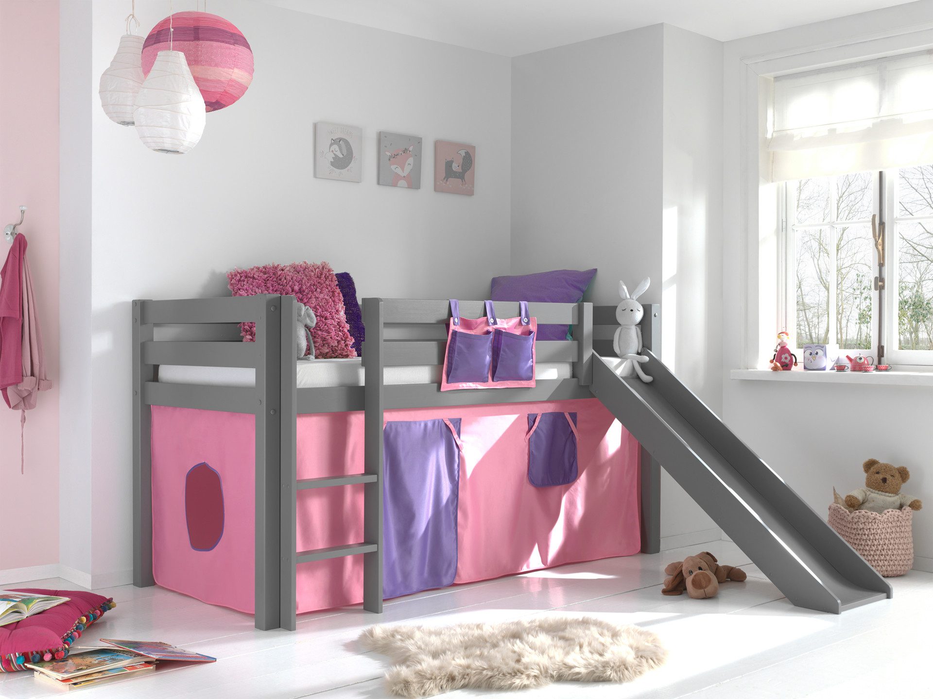 Vipack Spielbett "Pino, Kiefer massiv, mit Rolllattenrost u. Textil-Set, Ma günstig online kaufen