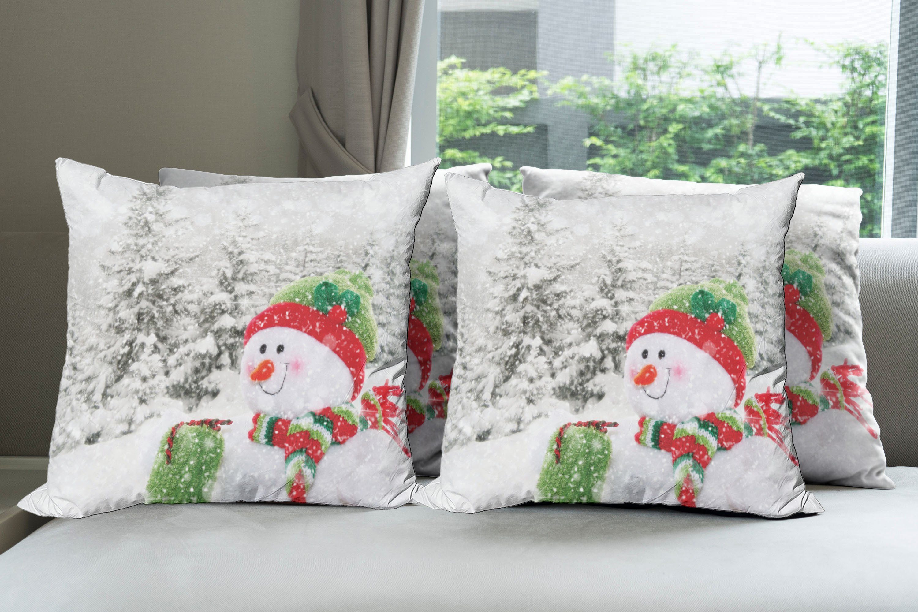 Kissenbezüge Modern Accent Doppelseitiger Abakuhaus Weihnachten Woodland Urlaub (4 Stück), Snowy Digitaldruck