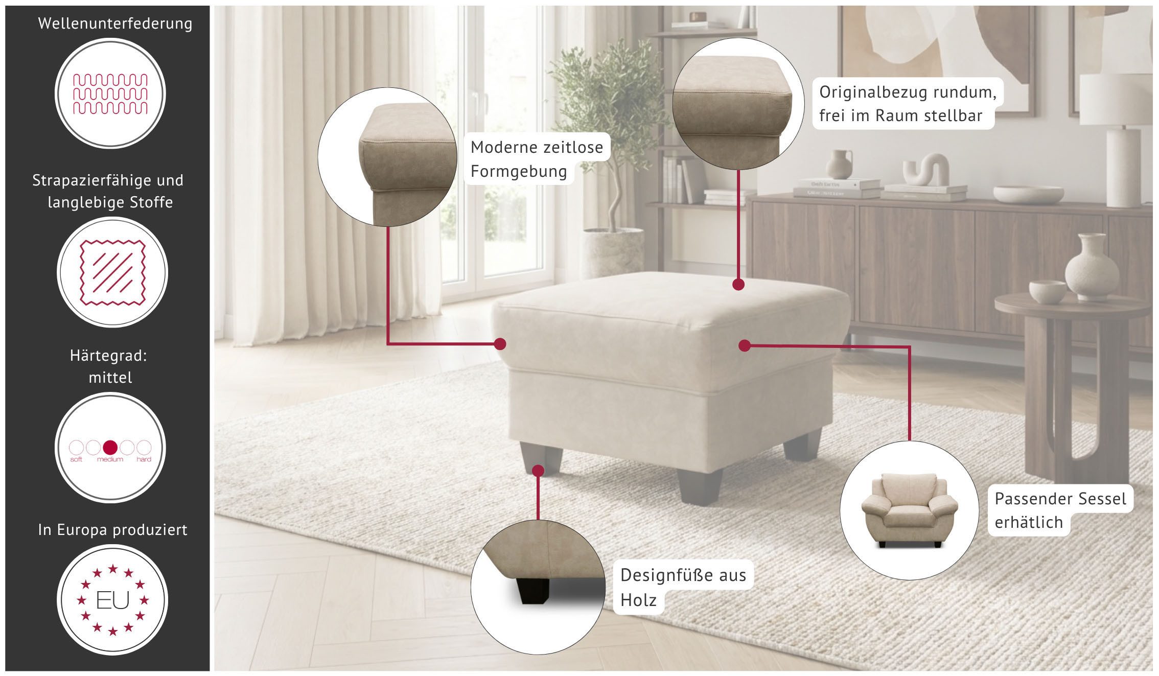 OTTO home Hocker Silkeborg, Polsterhocker Silkeborg passend zum Sofa, Breite 59 cm