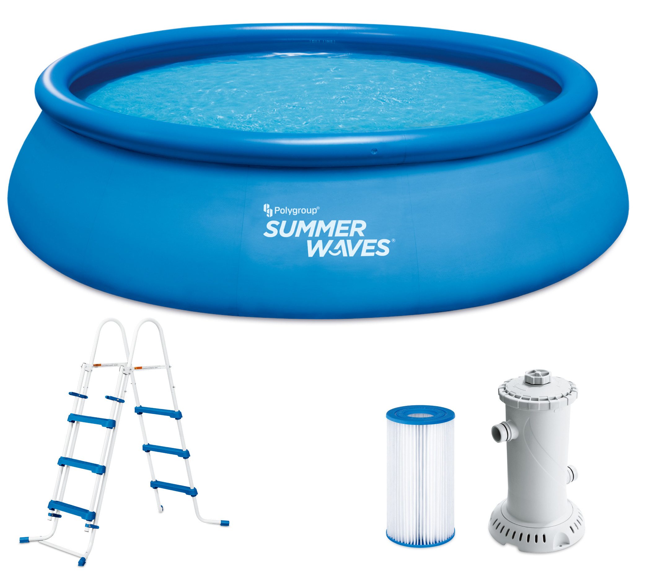 SUMMER WAVES Quick-Up Pool Quick Up Pool (Komplett Set, 5-tlg., Filtersystem, Bodenvlies, Abdeckplane, Einstiegsleiter), Hohe Belastbarkeit, Für ca. 8 Personen, LxHxB 457x457x107cm