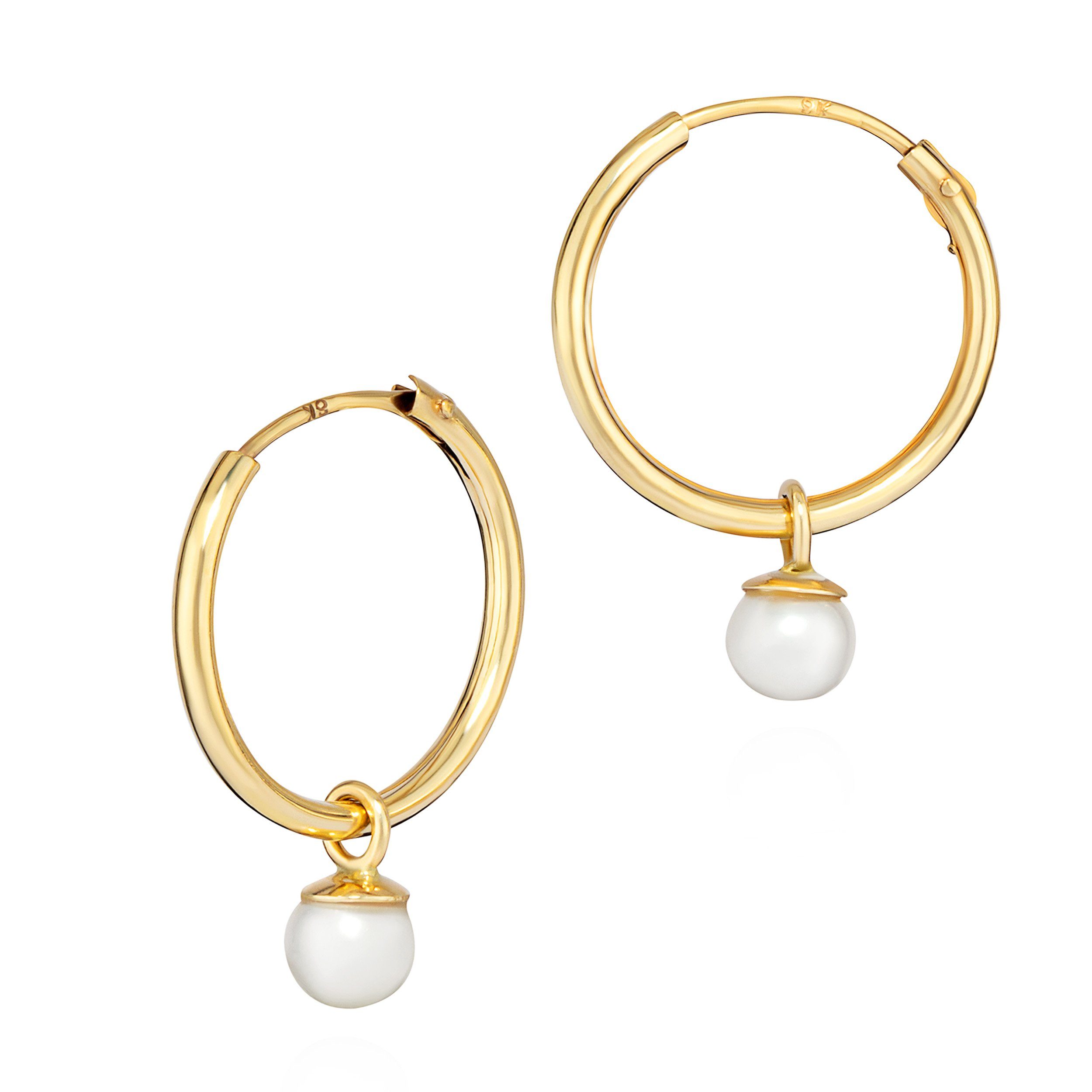 NKlaus Paar Creolen Paar 12 mm Creolen Süßwasserperle 333 Gelb Gold 8 Karat günstig online kaufen