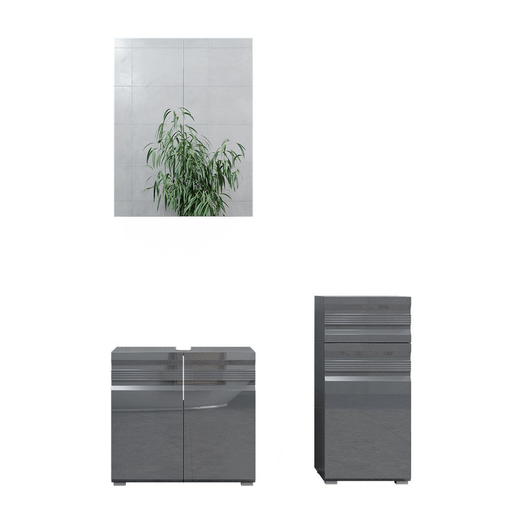 Vicco Badmöbel-Set Fredd, Anthrazit Hochglanz, 3 Teile, (3-er Set, 3-St., 3 günstig online kaufen