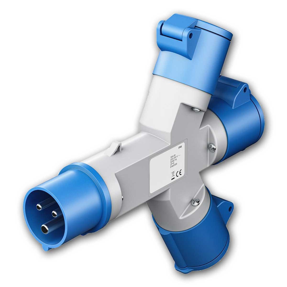 Goobay CEE-Stecker CEE-Y-Adapter, CEE-Stecker auf 3x CEE-Kupplung