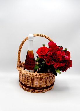MyBer® Flaschenkorb Weidenkorb Korb aus Weide Tragekorb braun rund Blumenkorb, Für 4 Flaschen, Echte Handarbeit!