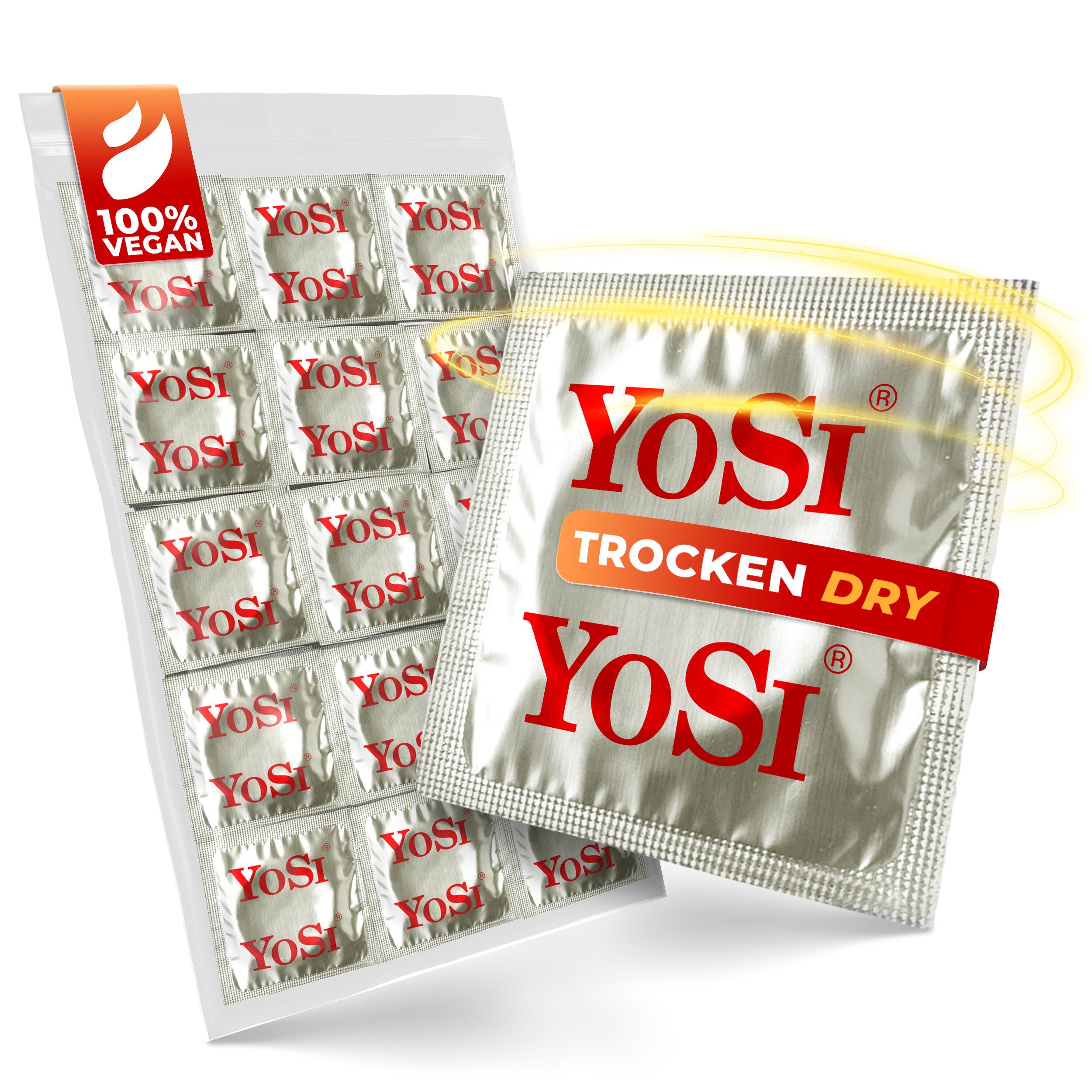 YOSI Kondome 50er Dry - trocken, 53mm, 50 Stück - ohne Gleitmittel, mit Reservoir, glatt & zylindrisch