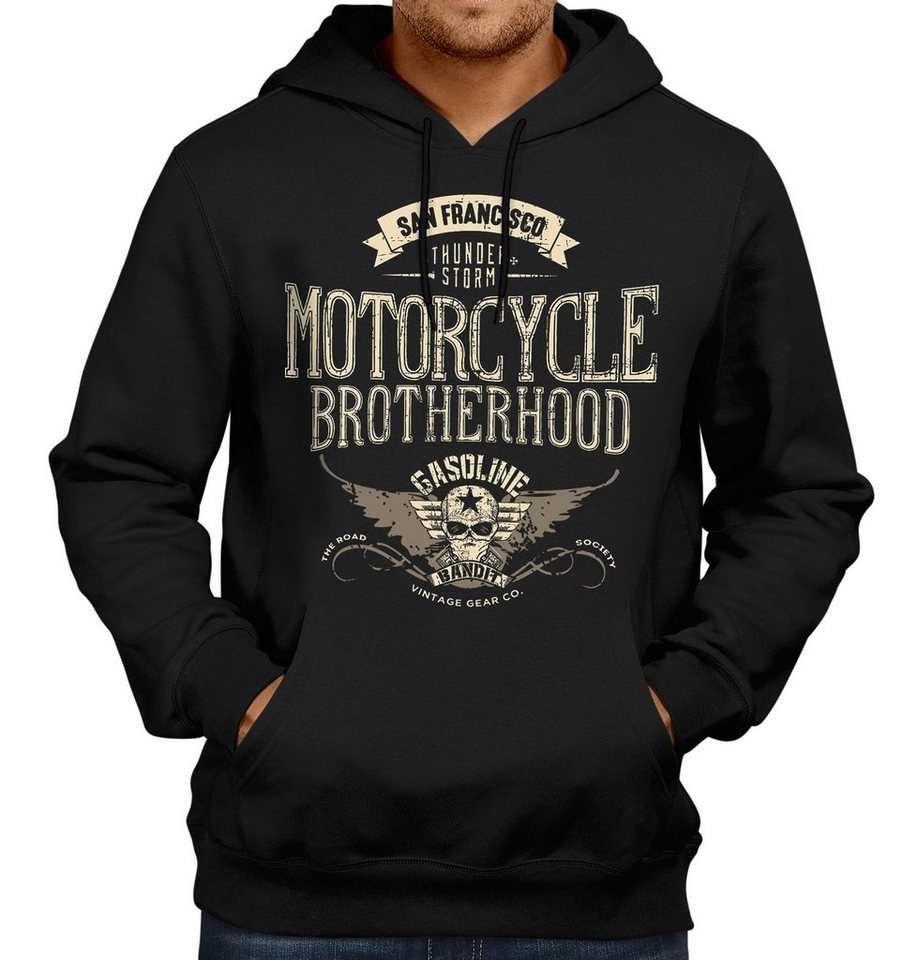GASOLINE BANDIT® Kapuzensweatshirt im Original Rockabilly Biker Racer  Design: Motorcycle Brotherhood Print