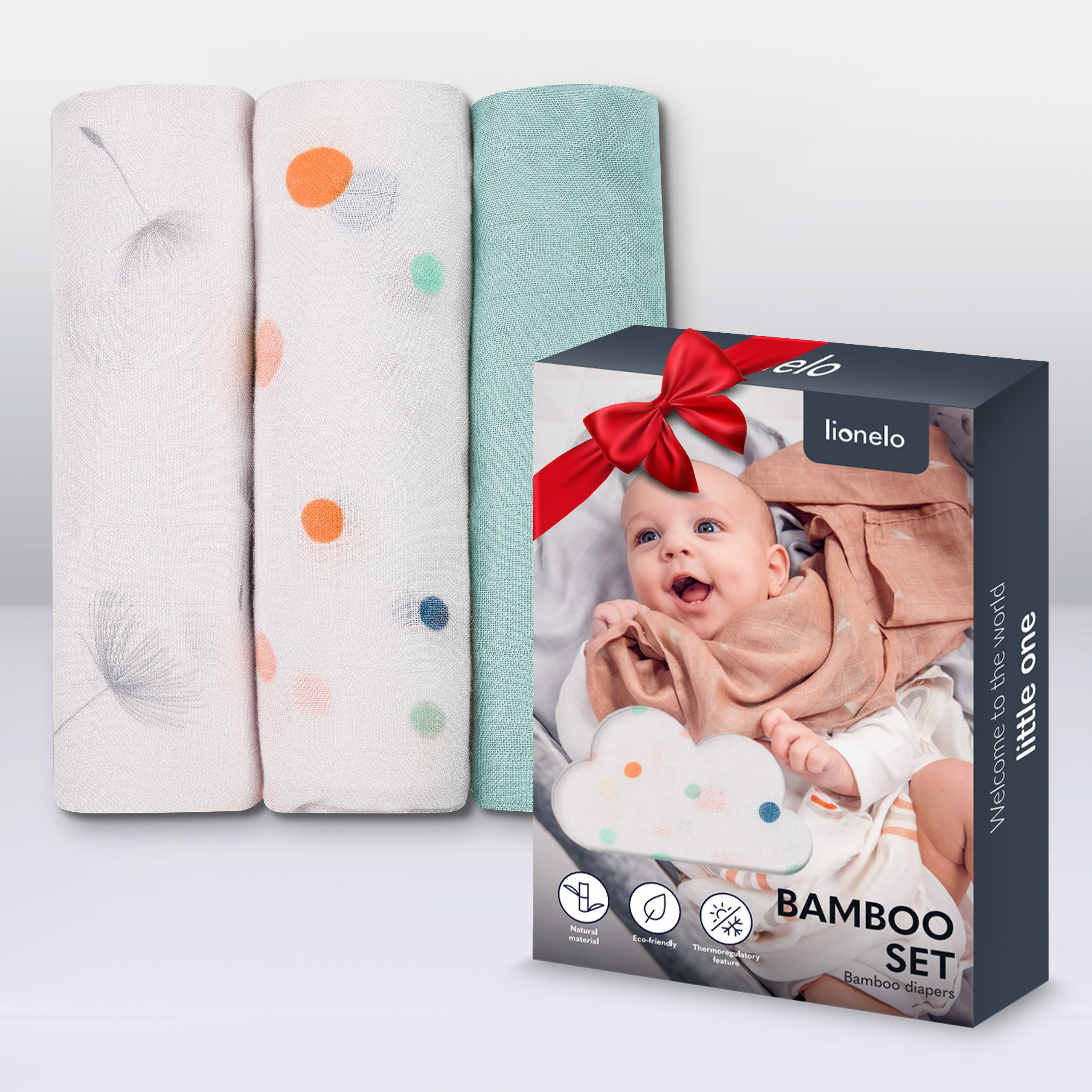 Krabbeldecke BAMBOO SET, lionelo, Set 3 Stück - 100% Bambusbaumwolle