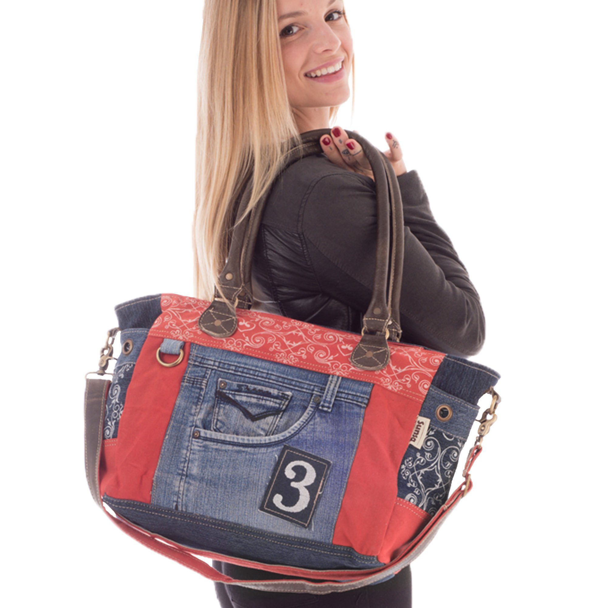 Sunsa Messenger Bag Damen Handtasche XXL Schultertasche Tasche, Aus recycelten Materialien